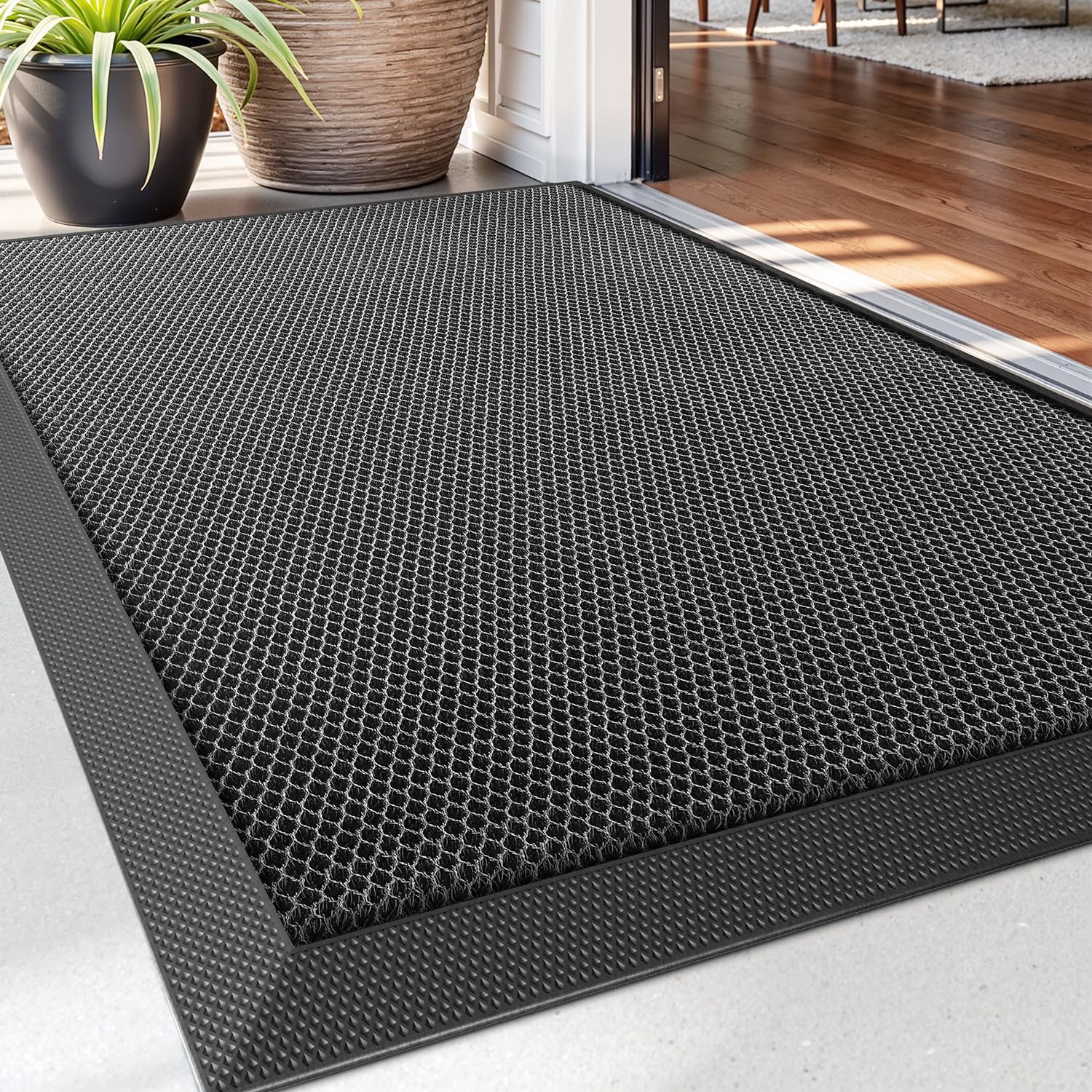 DEXI Door Mat 80 x 120 cm, Non-slip Dirt Trapper Doormats Outside, Quick-Dry & Heavy-Duty Outdoor Floor Mats for Entrance, Patio, Garden, Dark Grey