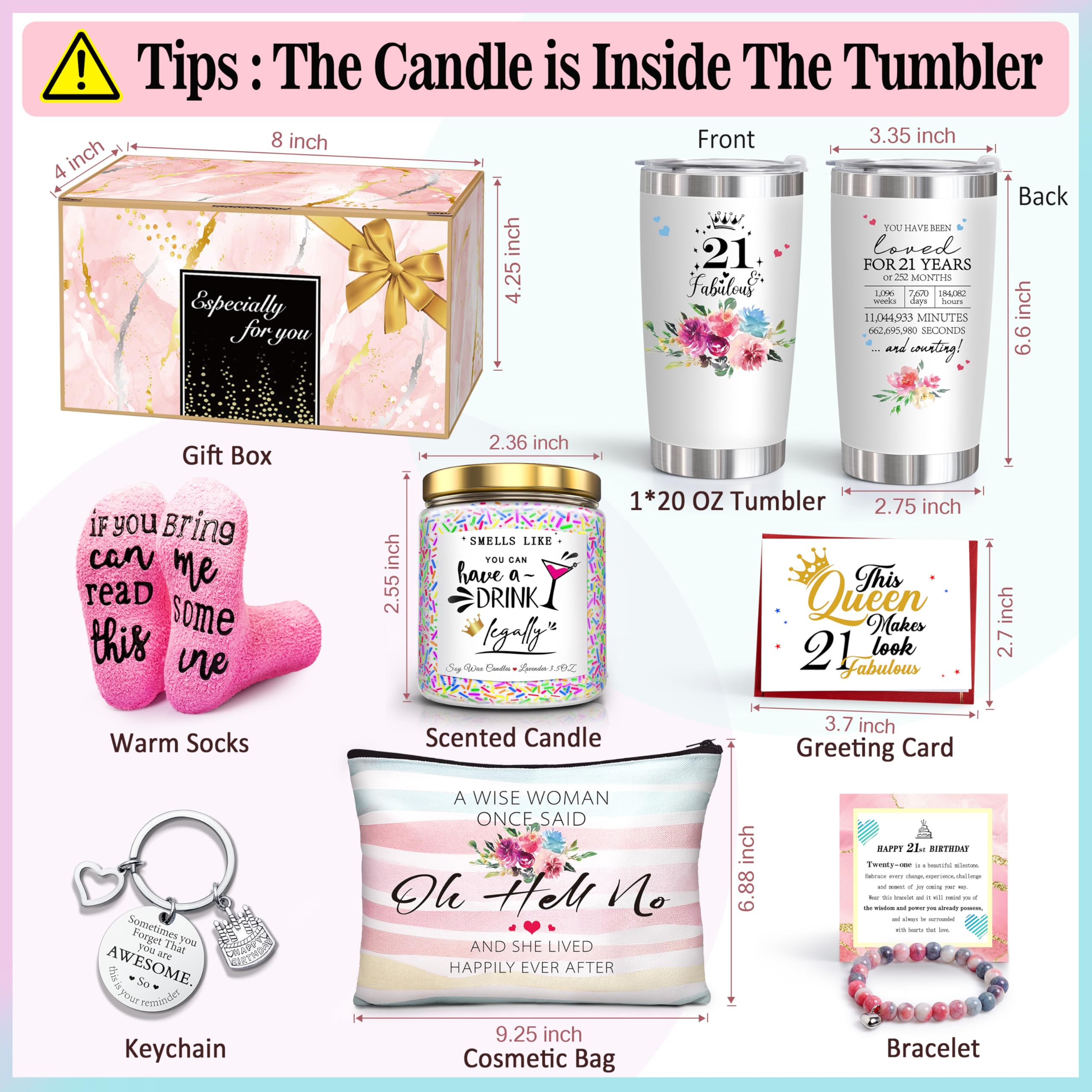 ShinnyWis 21st Birthday Gifts for Women Her,Happy 21st Birthday Basket Gifts Box for Her Daughter Sister Girlfriend,Tumblers Gifts Set for 21 Year Old Women,Funny 21 Birthday Gifts Ideas