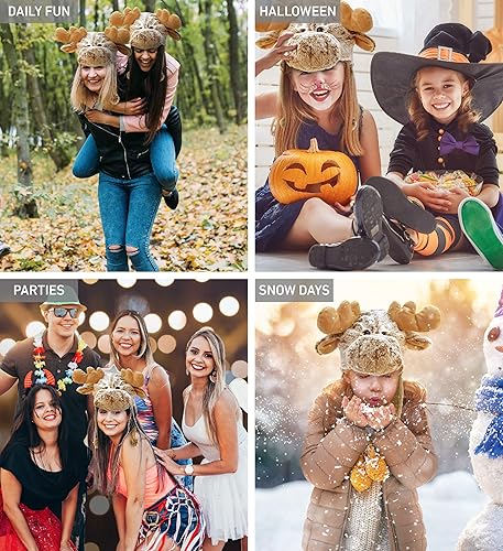 Miniatura 66 de Puzzled Sombrero de felpa de alce marrón, sombrero súper suave y cálido con orejeras, acogedor sombrero de invierno de forro polar para niños