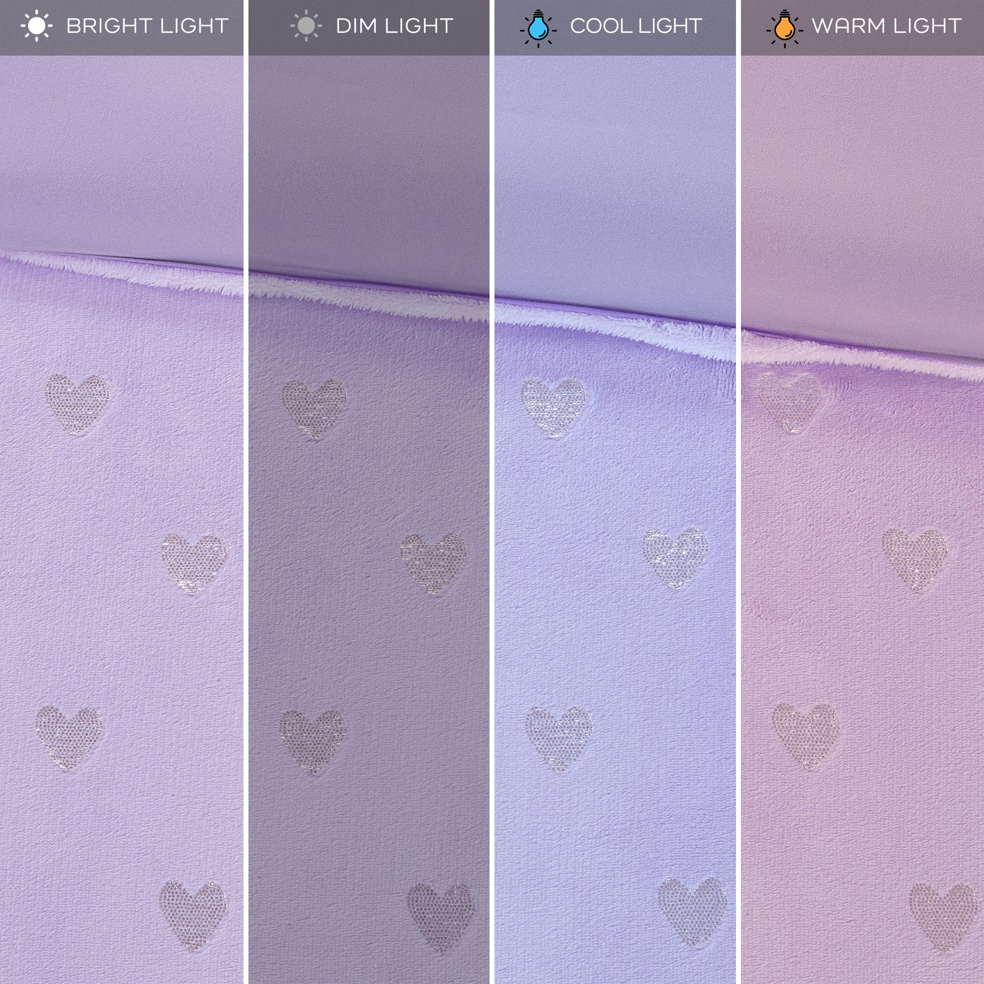 MI ZONE Comforter ultramiękki mikrolekki pluszowy metaliczny nadruk serca szczotkowane odwrócone przepełnione alternatywne hipoalergiczne całoroczne pościel, mikrofibra, fioletowy/srebrny, podwójny XL