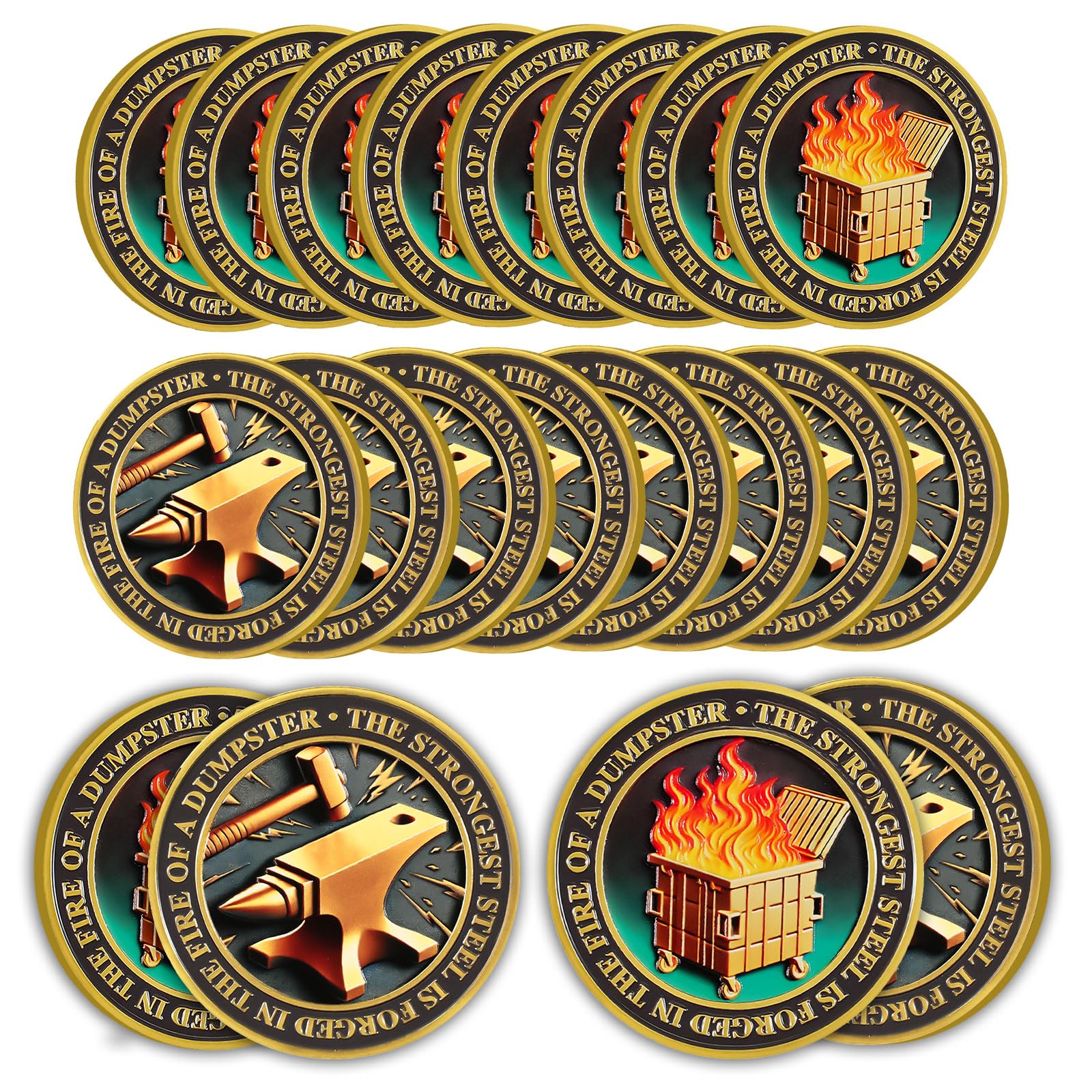 20Pcs Gradient Color Dumpster Fire Coin, Strongest Steel Dumpster Fire Challenge Coin - Funny Office Desk Accessories - Novelty Coins Pocket Token - Inspirational Office Gifts for Men Women