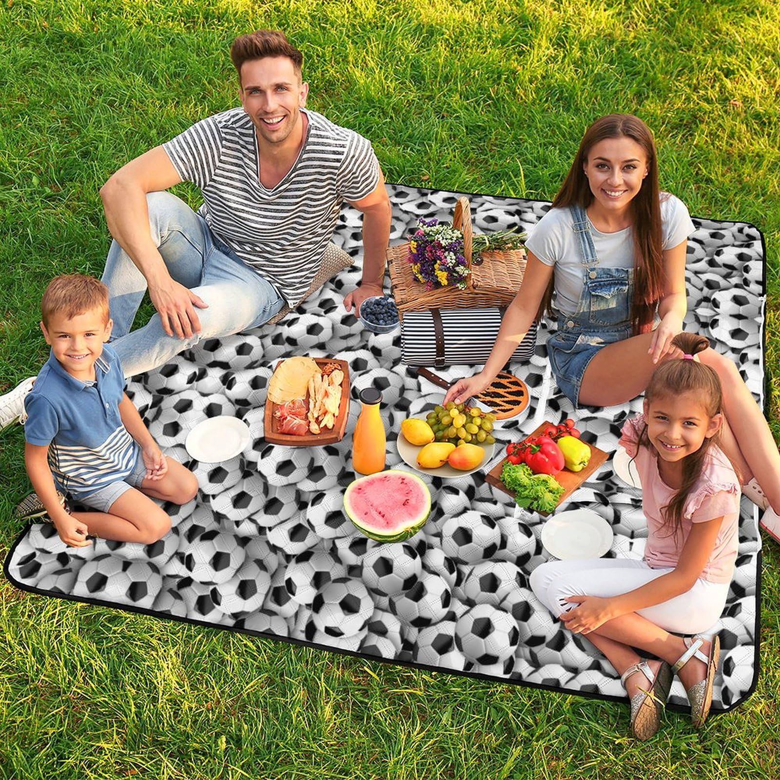 Tappetino da picnic con cerniera, coperta da picnic con pallone da calcio, tappeti da esterno, 150 cm x 150 cm