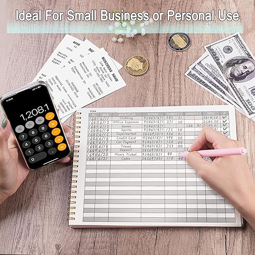 Miniatura 4 de HAUTOCO Libro de contabilidad para pequeñas empresas, seguimiento del presupuesto del hogar con 2 bolsas de almacenamiento, diario de registro de