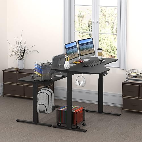 Miniatura 6 de SHW Escritorio de pie eléctrico en forma de L de 55 pulgadas con altura ajustable con esquina orientada a la izquierda, color negro