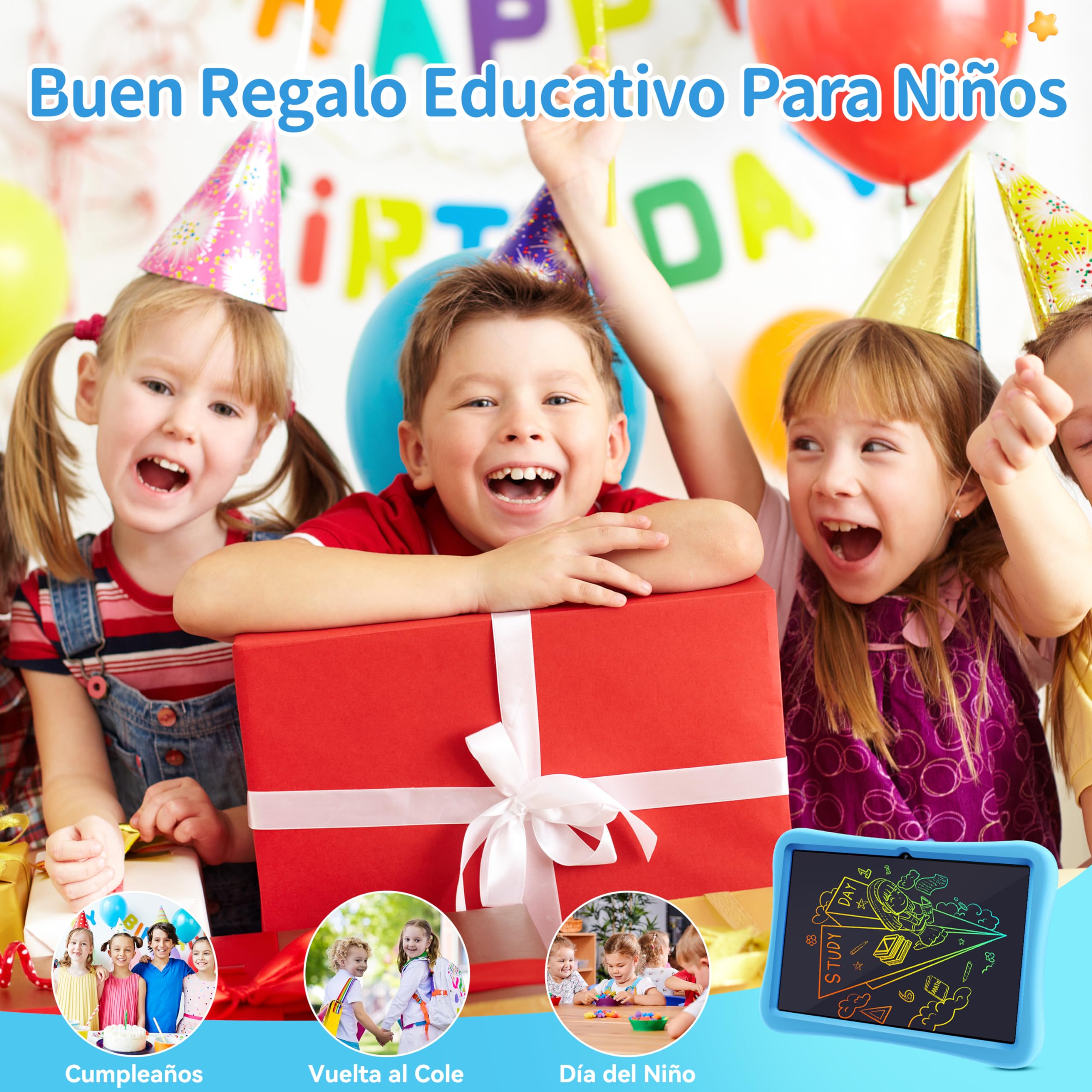 OT6 Tablet Para Niños - Tablet 10 Pulgadas, 16GB+64GB(1TB TF) Tablets Niños Android 13 con Lapiz, 8000mAh, WiFi 6, Google GMS, Control Parental, Widevine L1,Tablet Infantil con Funda EVA -Gris
