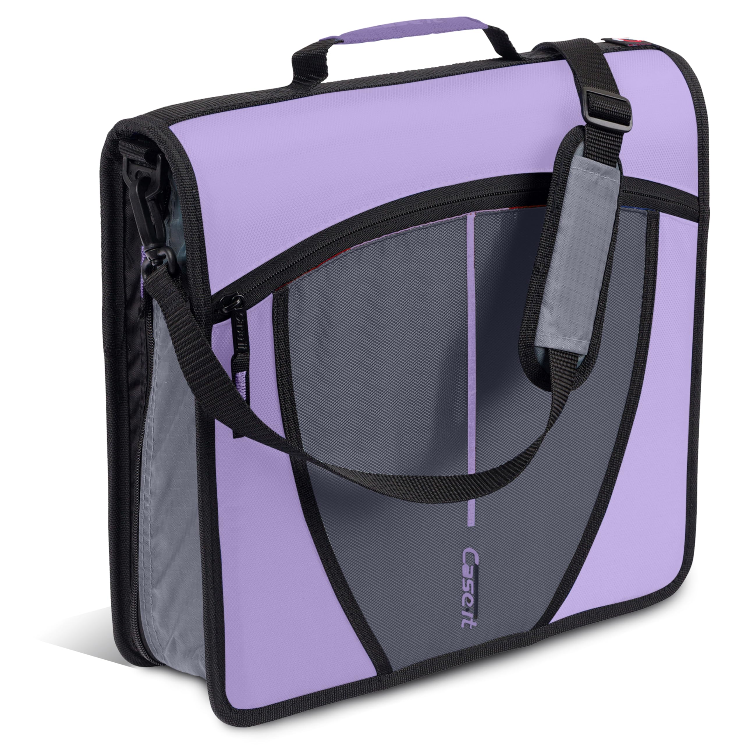 Case-it Mighty Zip Tab School Zipper Binder | 3-Inch O-Rings, 600-Sheet Capacity, 5-Subject Expanding File Folder, Multiple Pockets & Storage Organizer, Shoulder Strap | D-146 Lavender