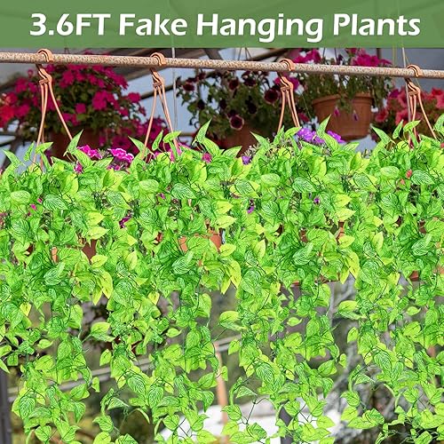 Miniatura 6 de Hoteam 12 plantas colgantes artificiales de hiedra falsa con hojas falsas para decoración de sala de estar, decoración de interiores y exteriores,