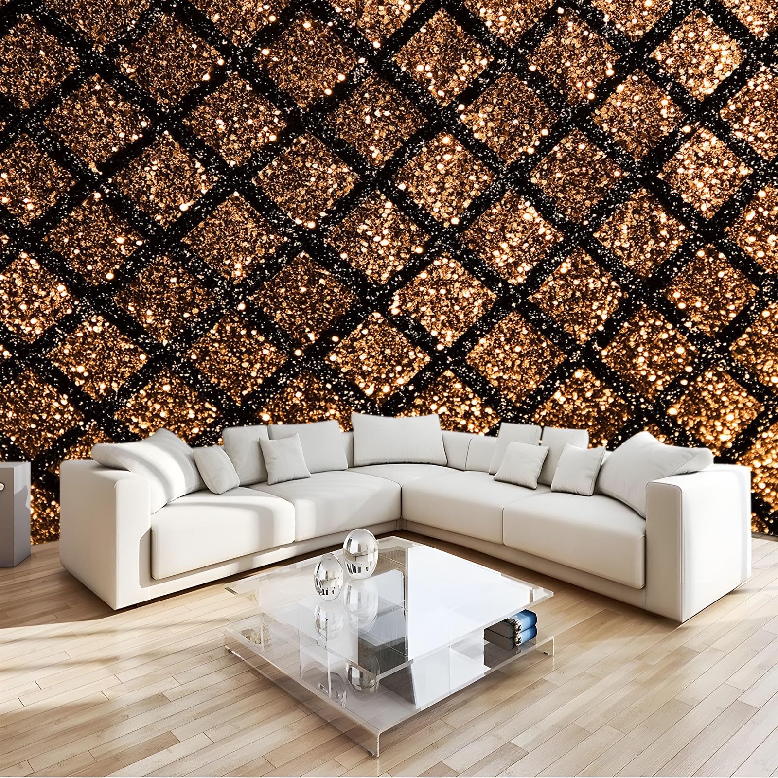 Panoramiczna tapeta tekstura cekiny złota czarna geometria 300 x 210 cm (szer. x wys.) tapeta z włókniny gigantyczny plakat ścienny 3D do salonu pokój dziecięcy dorosły pokój dziecięcy dekoracja