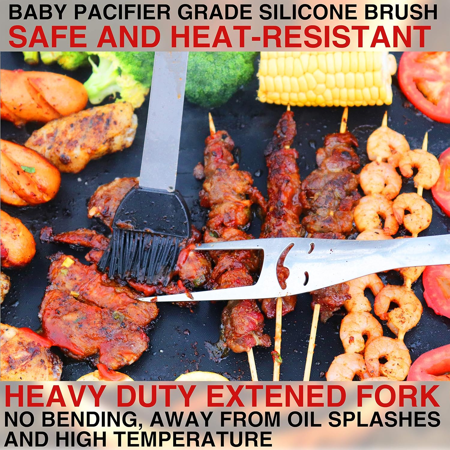 GARDRIT 18” Heavy Duty BBQ Grill Tools Set. Smiley-Design Stainless Steel Grilling Utensils Set - Spatula, Fork, Locking Tongs & Basting Brush. Extra Thick Grill Tools with Gift Box Package
