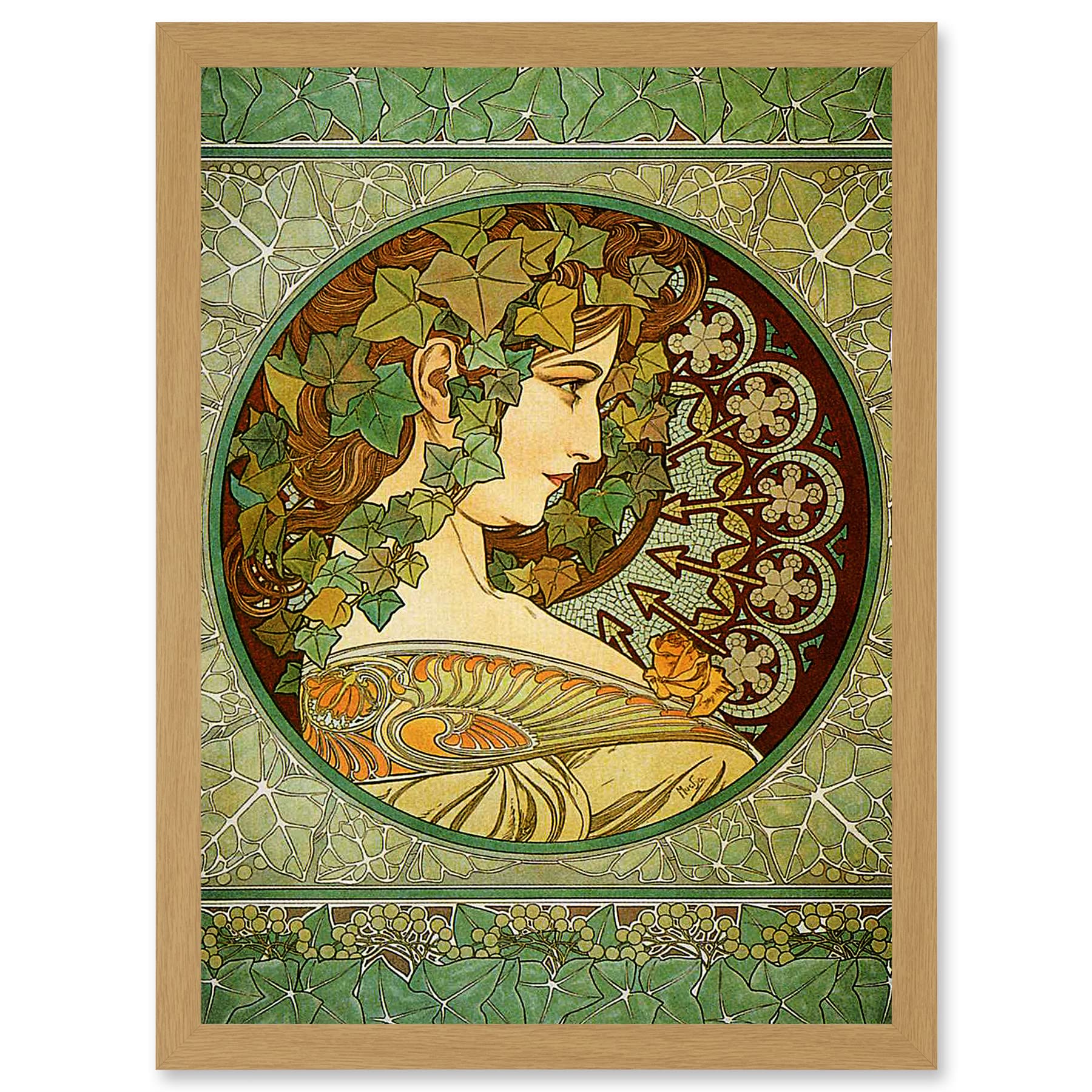 Artery8 Alphonse Mucha Laurel 1901 Art Nouveau Green Vintage Painting A4 Artwork Framed Wall Art Print