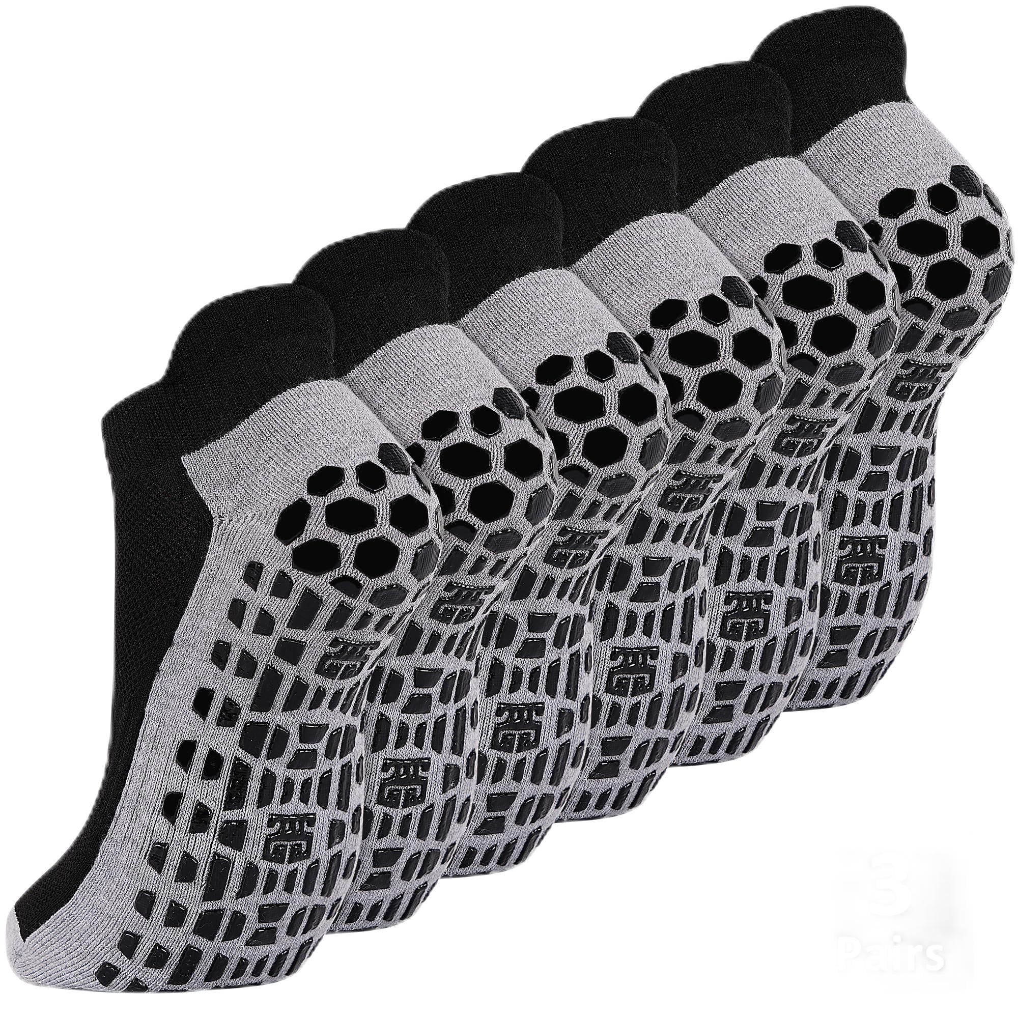 ELUTONG Men Non Slip Anti-Skid Socks 3 Pairs Tile Wood Floors Sticky Grips Ankle Socks for Yoga Pilates Workout Hospital, 02 Black*3, 11-13