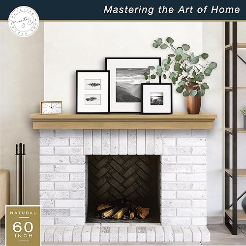 Miniatura 2 de MCS Master & Co - Mantel flotante de madera maciza con acabado de grano de madera natural, estante flotante largo para sala de estar con sistema de
