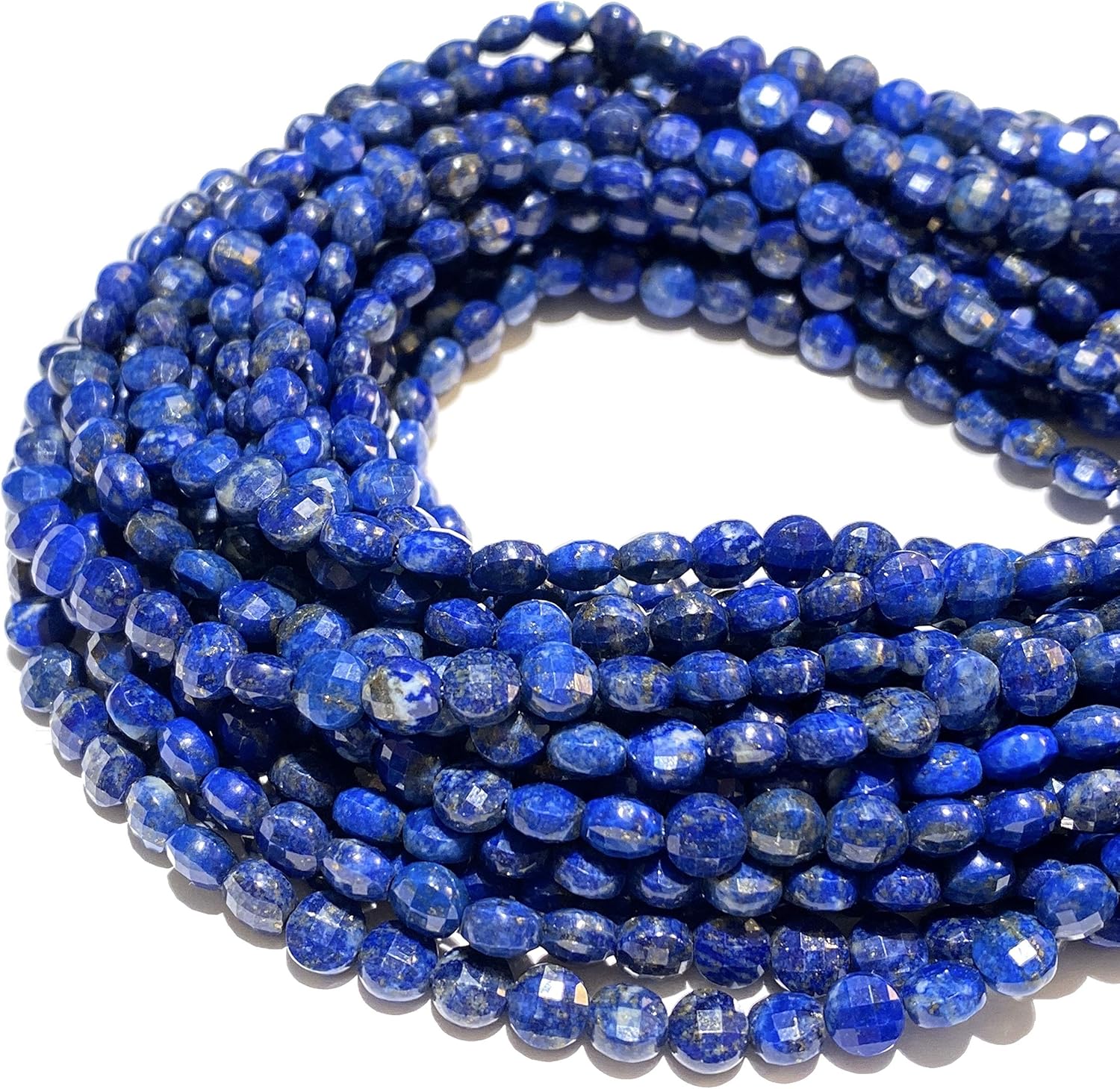 ABCGEMS Afghanistan Royal-Blue Lapis Lazuli Beads (A Revolutionary Cutting Process- More Surfaces to Reflect Light) Micro-Faceted Diamond-Cut Checkerboard Coin 6mm Tiny