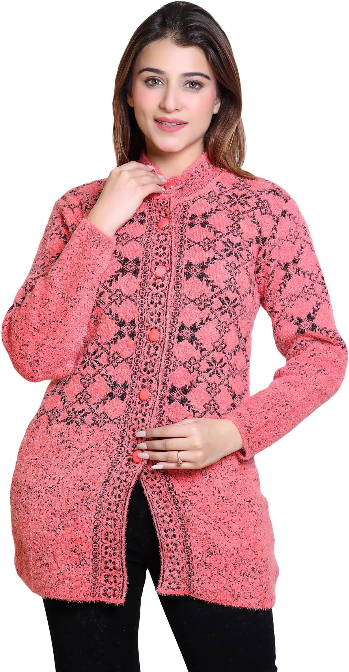 Grand LineWomen's Woolen/Acyrlic Winter Wear Warm Full Sleeve Knitted Cardigan/Sweaters Hair Yarn Cardigan | Size Suitable for M and L | Purple