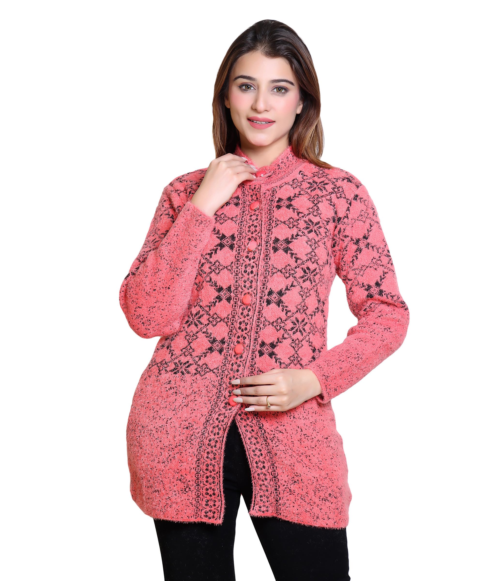 Grand LineWomen's Woolen/Acyrlic Winter Wear Warm Full Sleeve Knitted Cardigan/Sweaters Hair Yarn Cardigan | Size Suitable for M and L | Purple