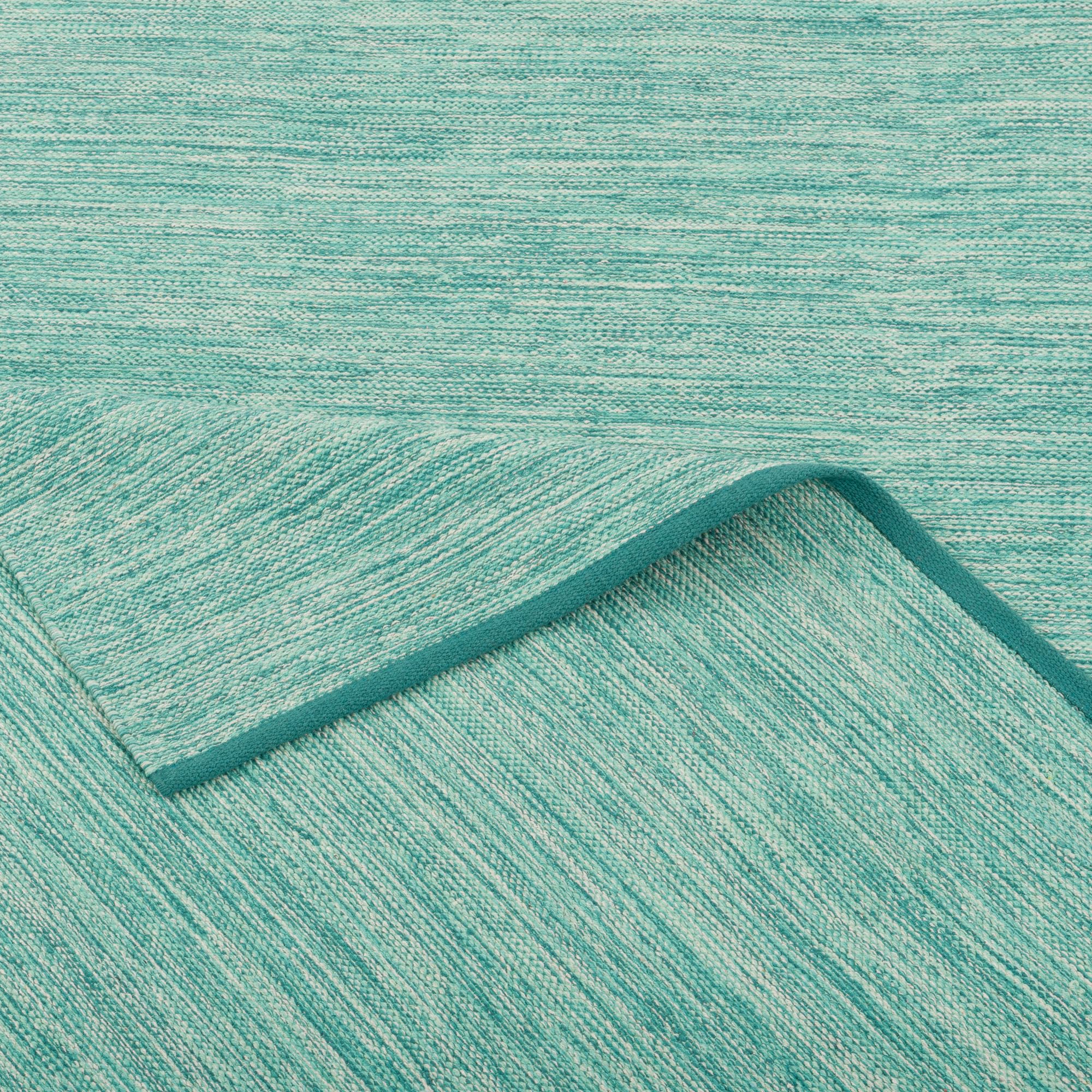 Pergamon Tapis Kilim en Coton Naturel - Couloir, Turquoise Chinée, Durable et Facile à Nettoyer - Idéal pour Salon, Couloir ou Chambre