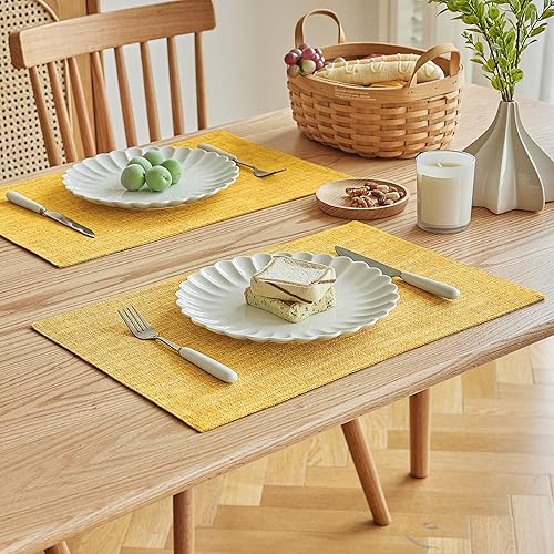 Miniatura 2 de Softalker Juego de manteles individuales de lino sintético de 4 a 12 x 18 pulgadas, resistentes al calor, de doble capa, duraderos, de arpillera