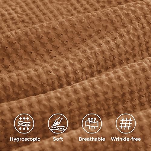 Miniatura 4 de Bedsure Funda de edredón de algodón Queen  100% algodón tejido de gofre, color avellana, tamaño Queen, GentleSoft y juego de cama transpirable para