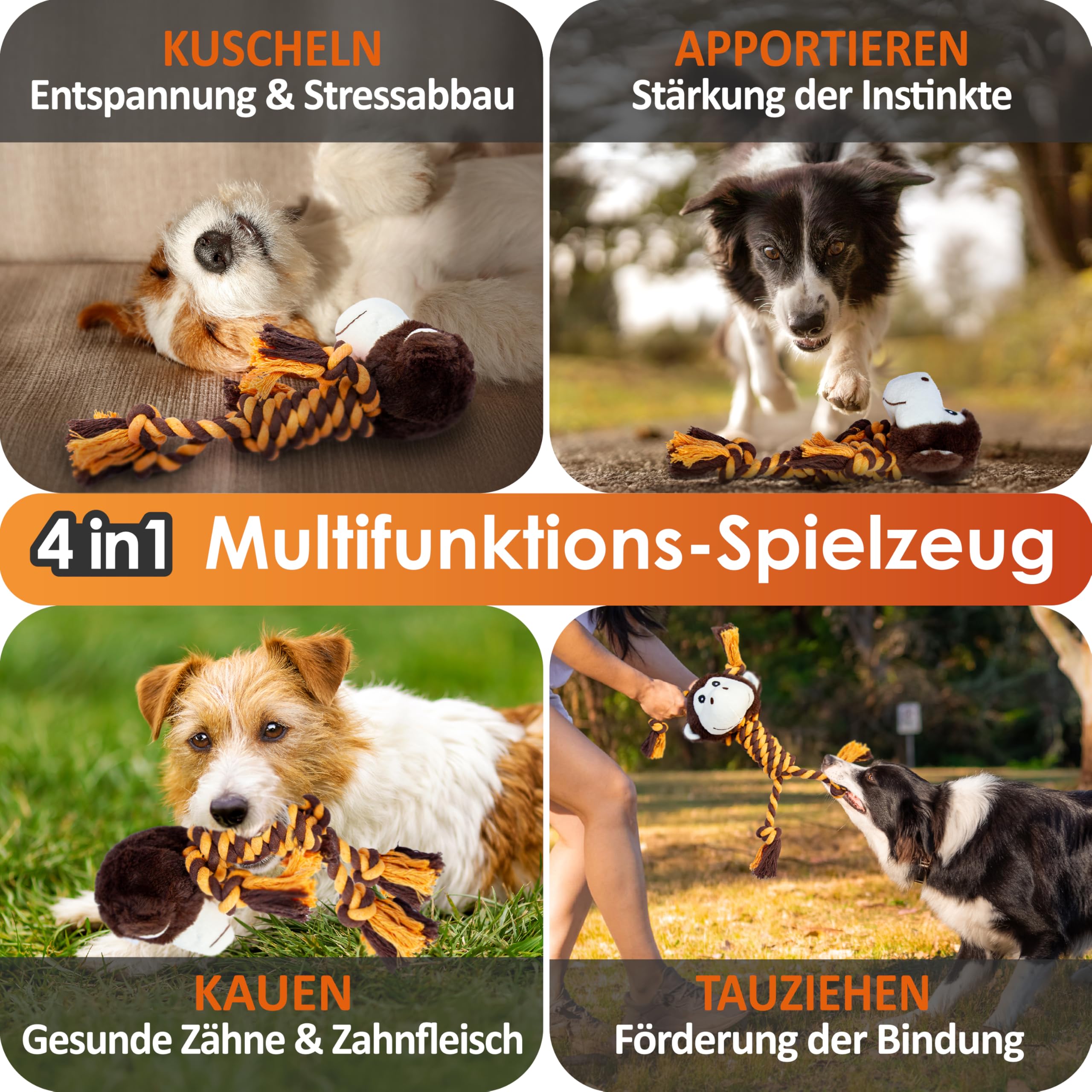 Birkenstein Alfi Dog Toy Monkey Dog Toy without Squeaking, Cuddly Toy Dog, Bite-Resistant - Image 4