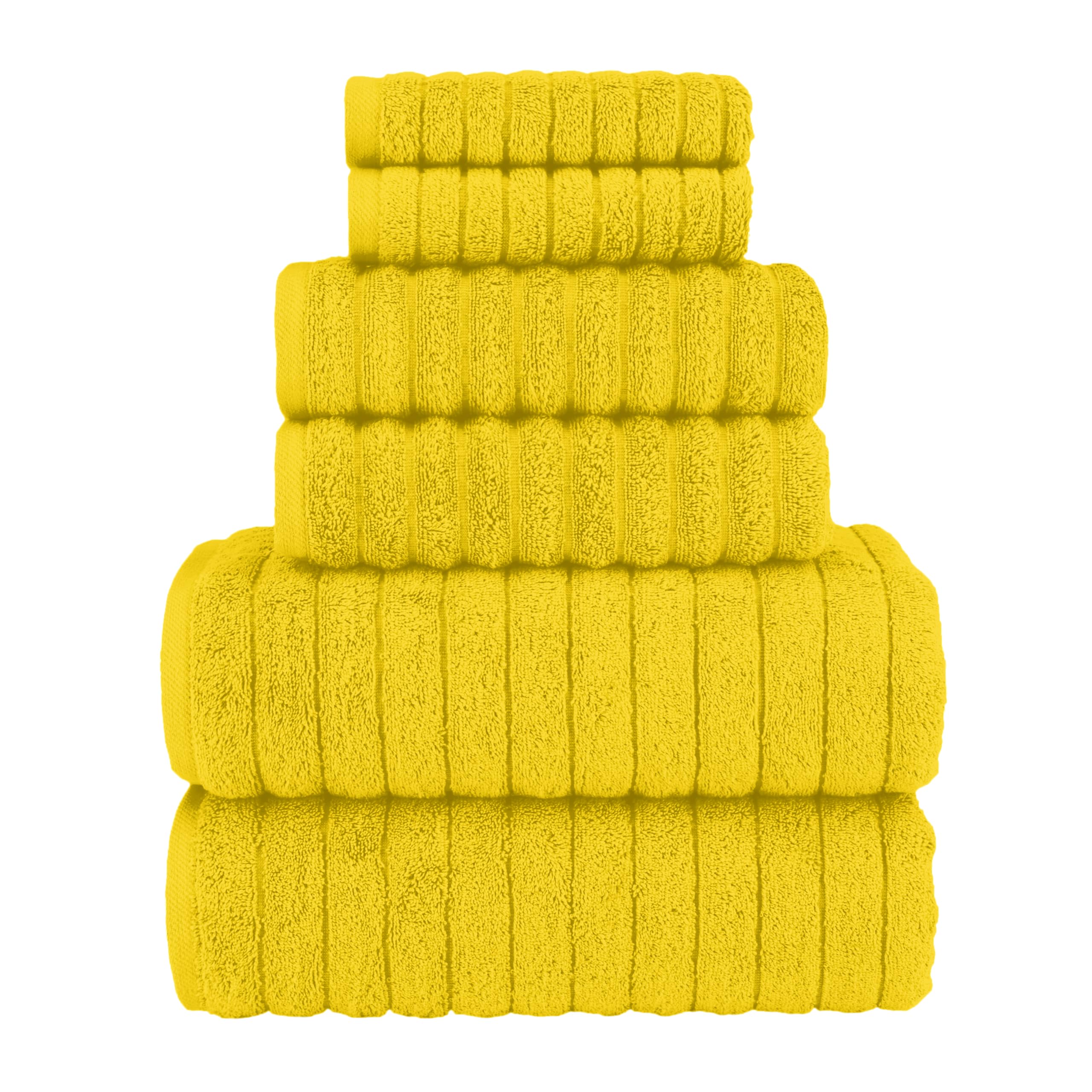 Elegant Comfort 100% Turkish Cotton Corduroy Ribbed Luxury Bath Towels 6-Piece Set, Premium Feel - Quick Dry, Highly Absorbent, Contains 2 Bath Towels, 2 Hand Towels, and 2 Washcloths, Yellow