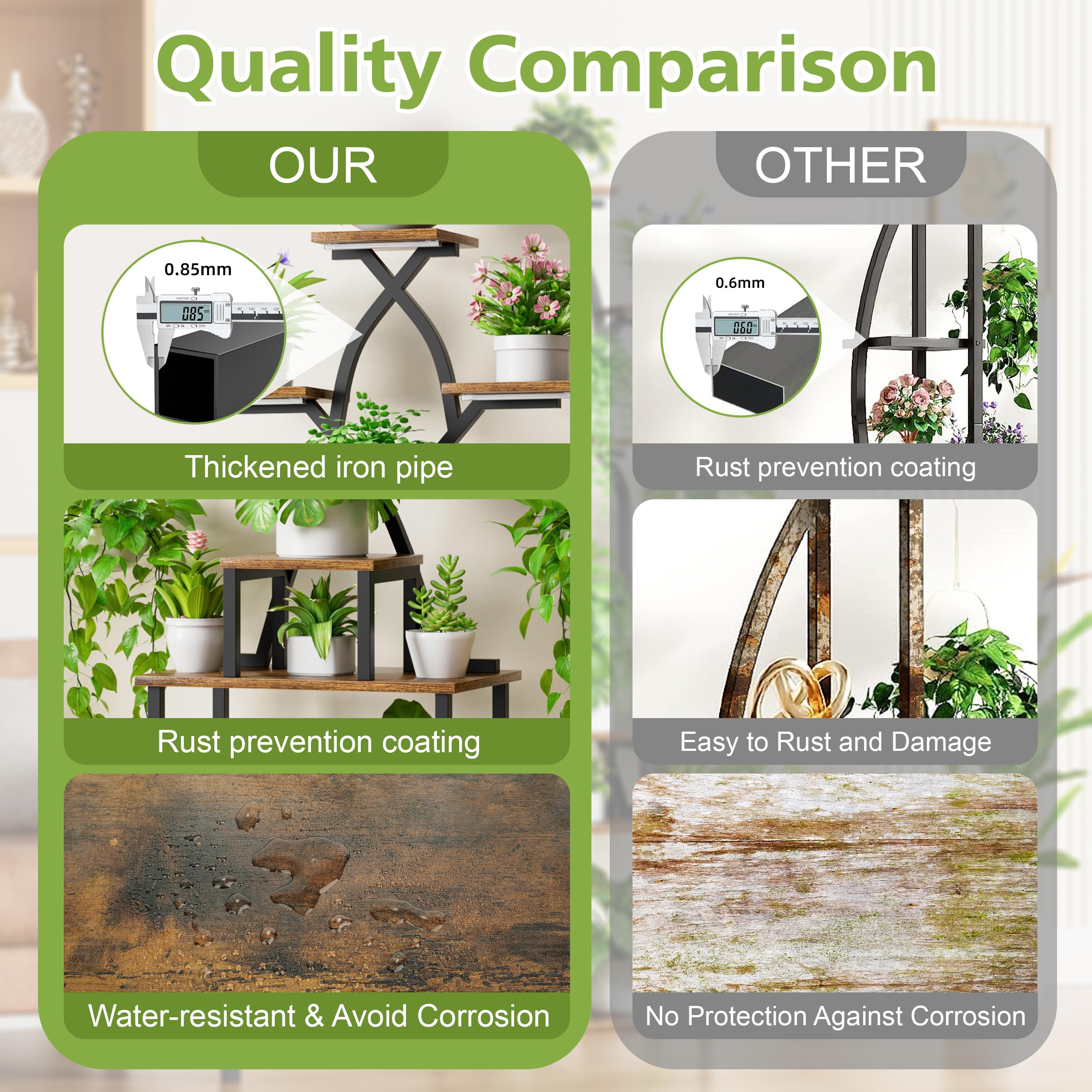 Soporte para plantas de interior con luces de crecimiento, estante de plantas de interior de 7 niveles, soportes de plantas de 64 pulgadas de alto para plantas de interior, estantes de metal 6