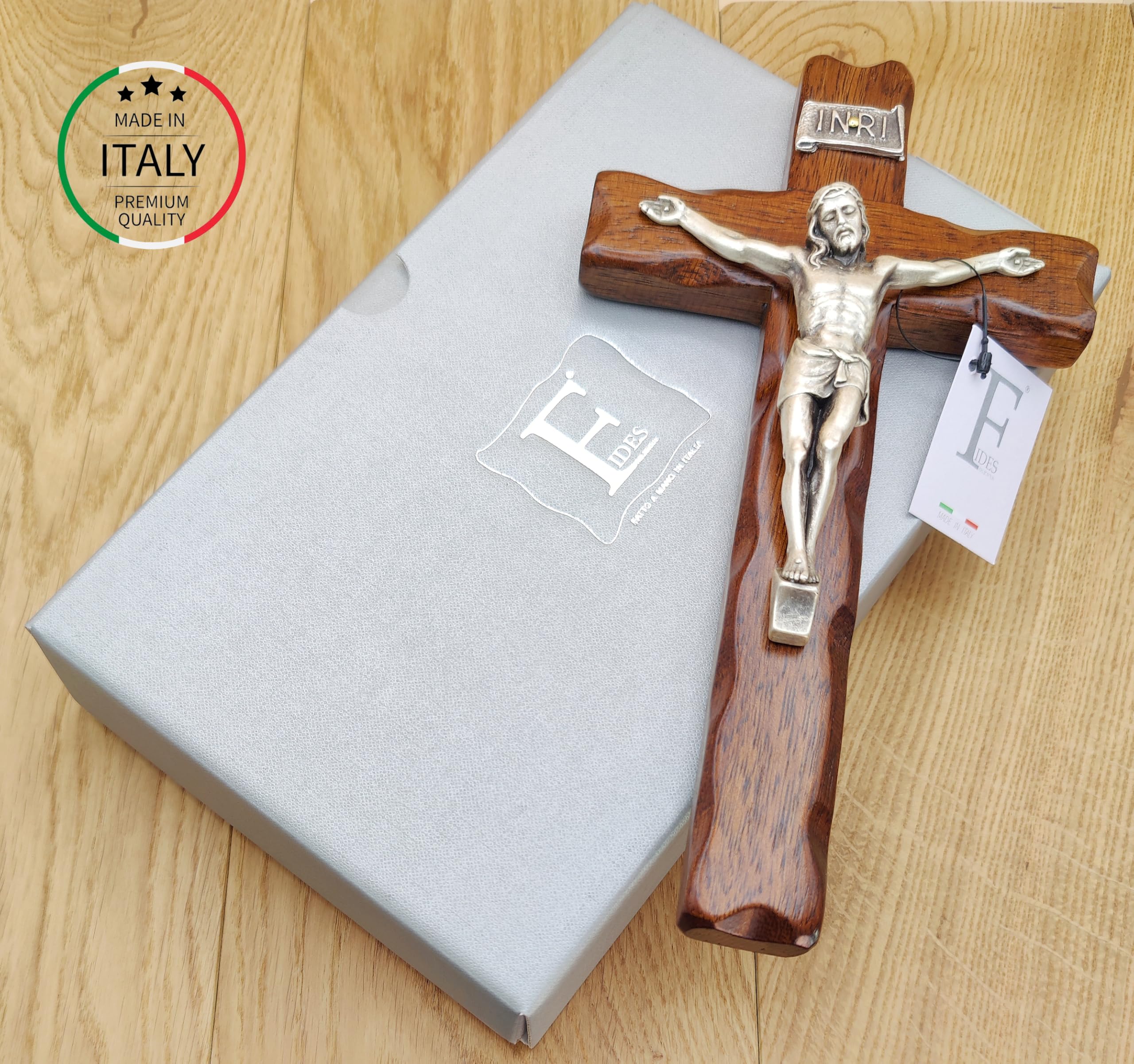 Crucifijo de madera para colgar en la pared, Cristo de plata, fabricado en Umbría (Italia), 25 x 14 cm