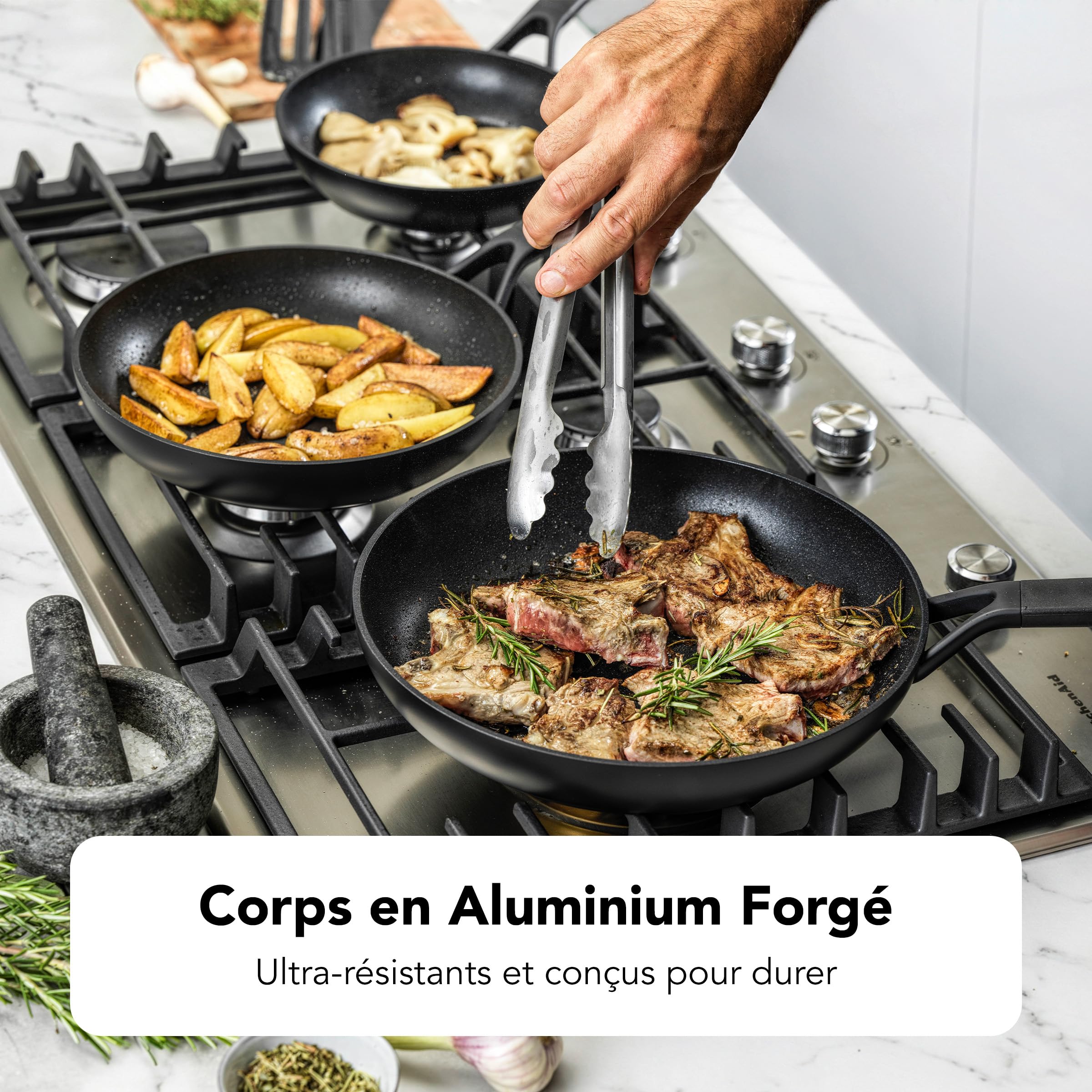 KitchenAid Poêle à Frire 30 cm - Aluminium Forgé Anodisé Dur, Revêtement Céramique Antiadhésif Sans PFAS, Compatible Induction, Four et Lave-Vaisselle, Noir
