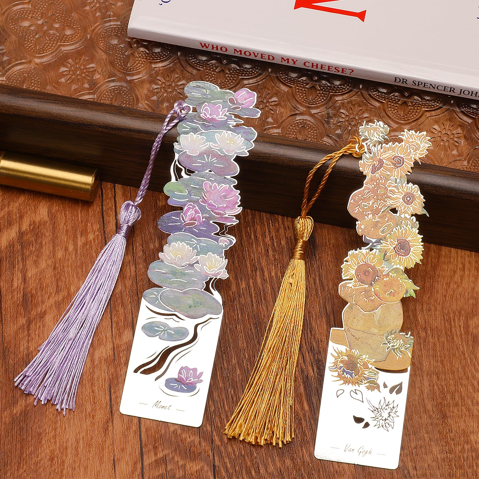 Sgbvzbd 2 PCS Metal Bookmarks with Tassel, Pretty Women's Bookmarks - Water Lilies and Sunflowers Design (BKM-046-001) - Image 4
