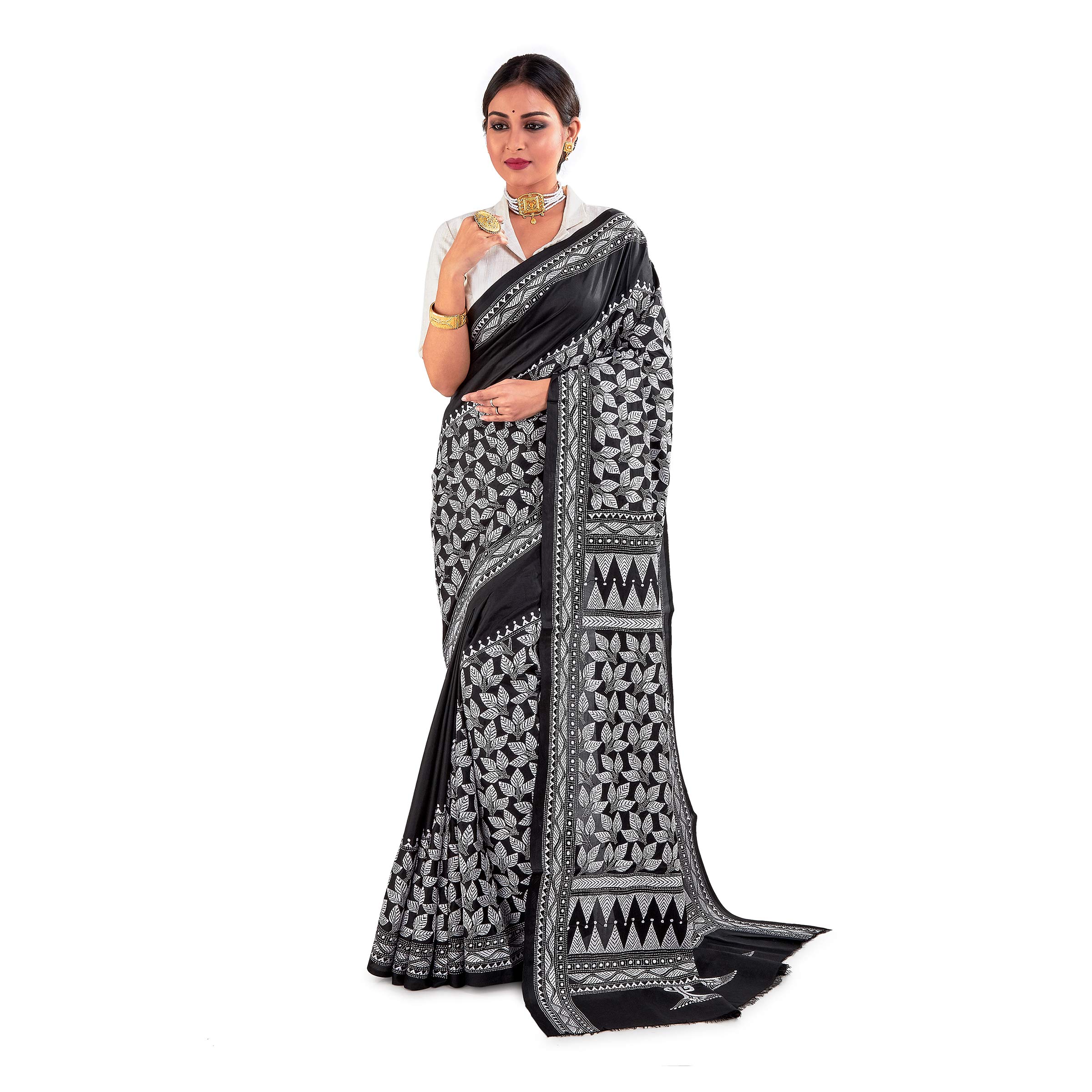 SareesofBengalKantha Stitch Silk Saree