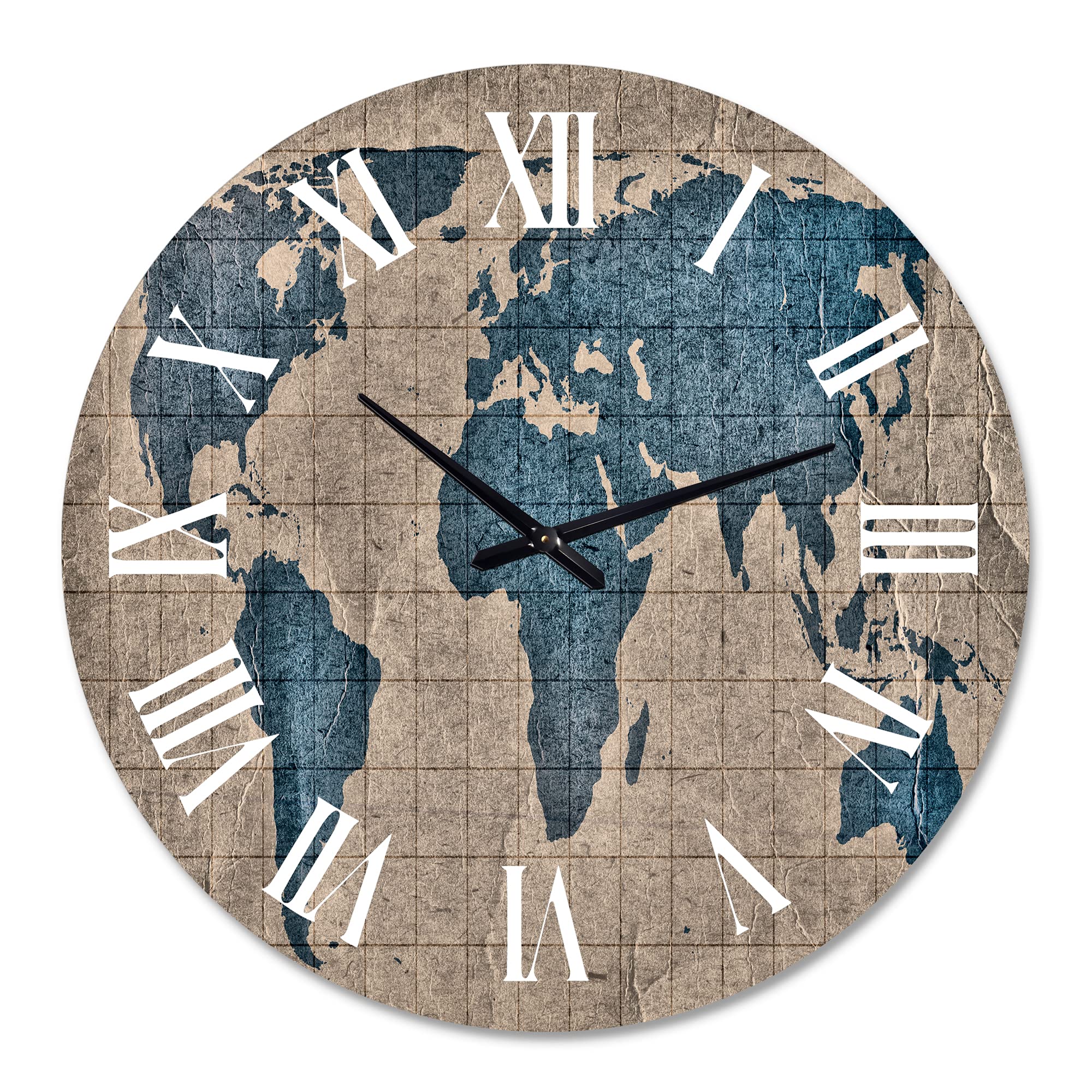 DesignQ Rustykalny zegar ścienny 'Ancient Map of The World I' mapa duży zegar ścienny do dekoracji kuchni