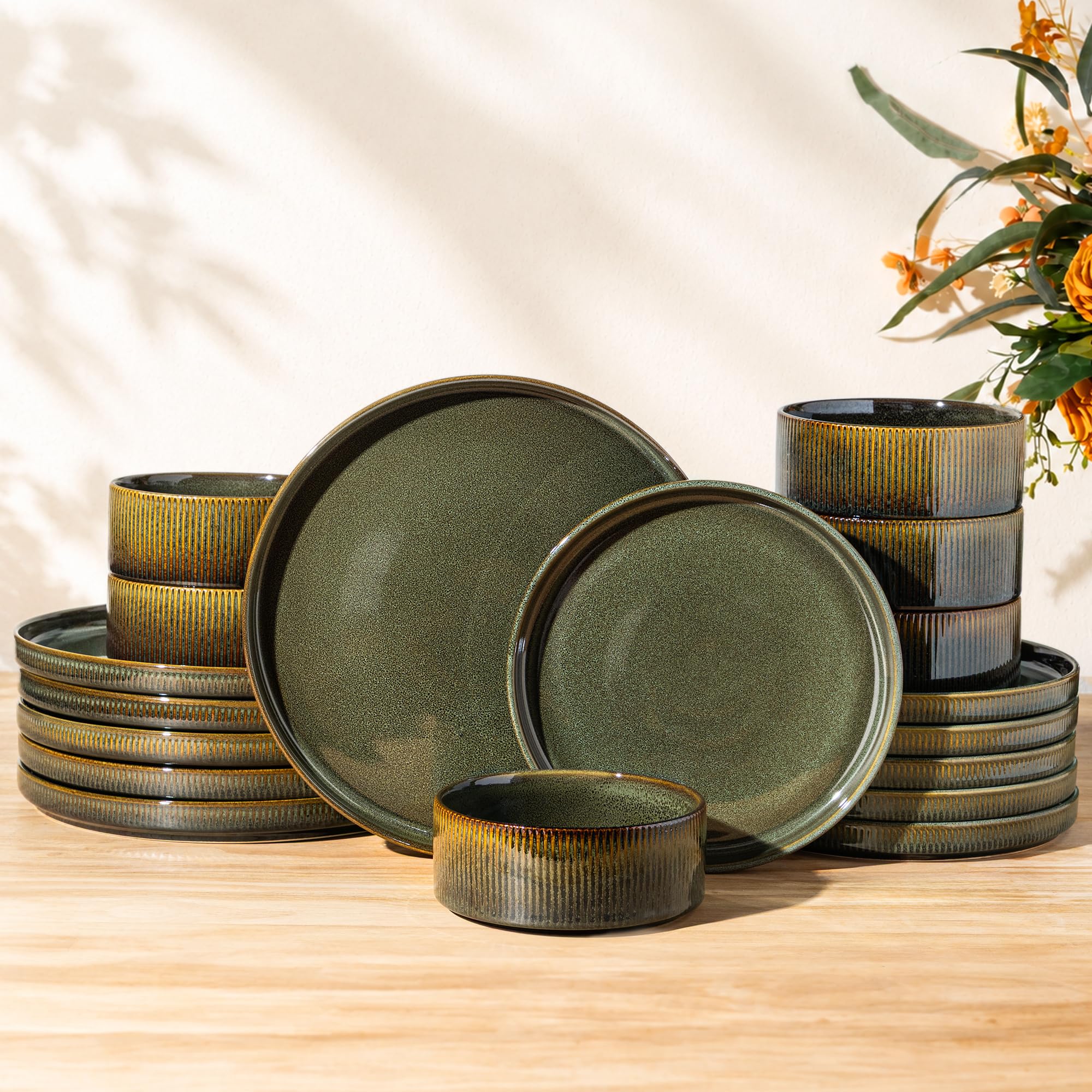 TheTerra Ceramic Dinnerware Set for 6, 18-Piece Plates and Bowls Set
