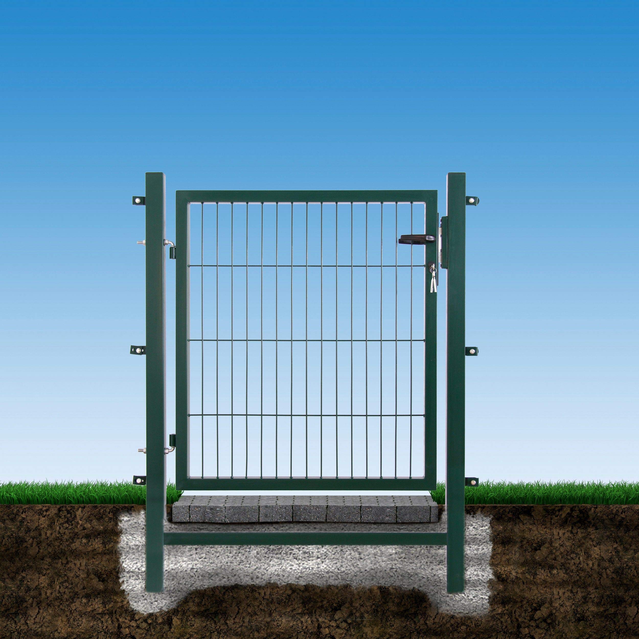 Arvotec Gartentor Easy (kein ausrichten der Pfosten notwendig durch Querverbindung !), BxH 1000 x 800 mm, anthrazit - Tor für Doppelstabmattenzaun - komplett mit Pfosten, Montagematerial & Schloss