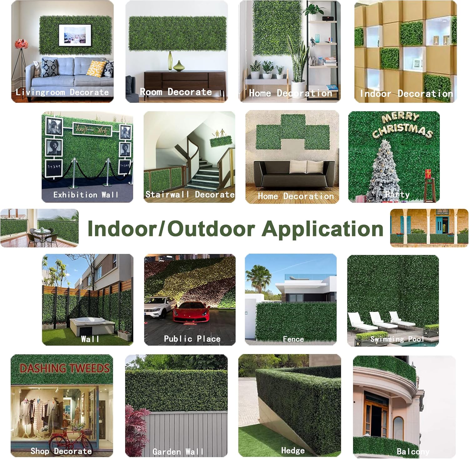 Bybeton Artificial Grass Wall Panels, (10"x10"), UV-Protected Faux Greenery Wall, Covers 5.5 Sq.Ft. - Thick Hedge for Outdoor Privacy Screen, Garden, Patio & Indoor Wall Decor