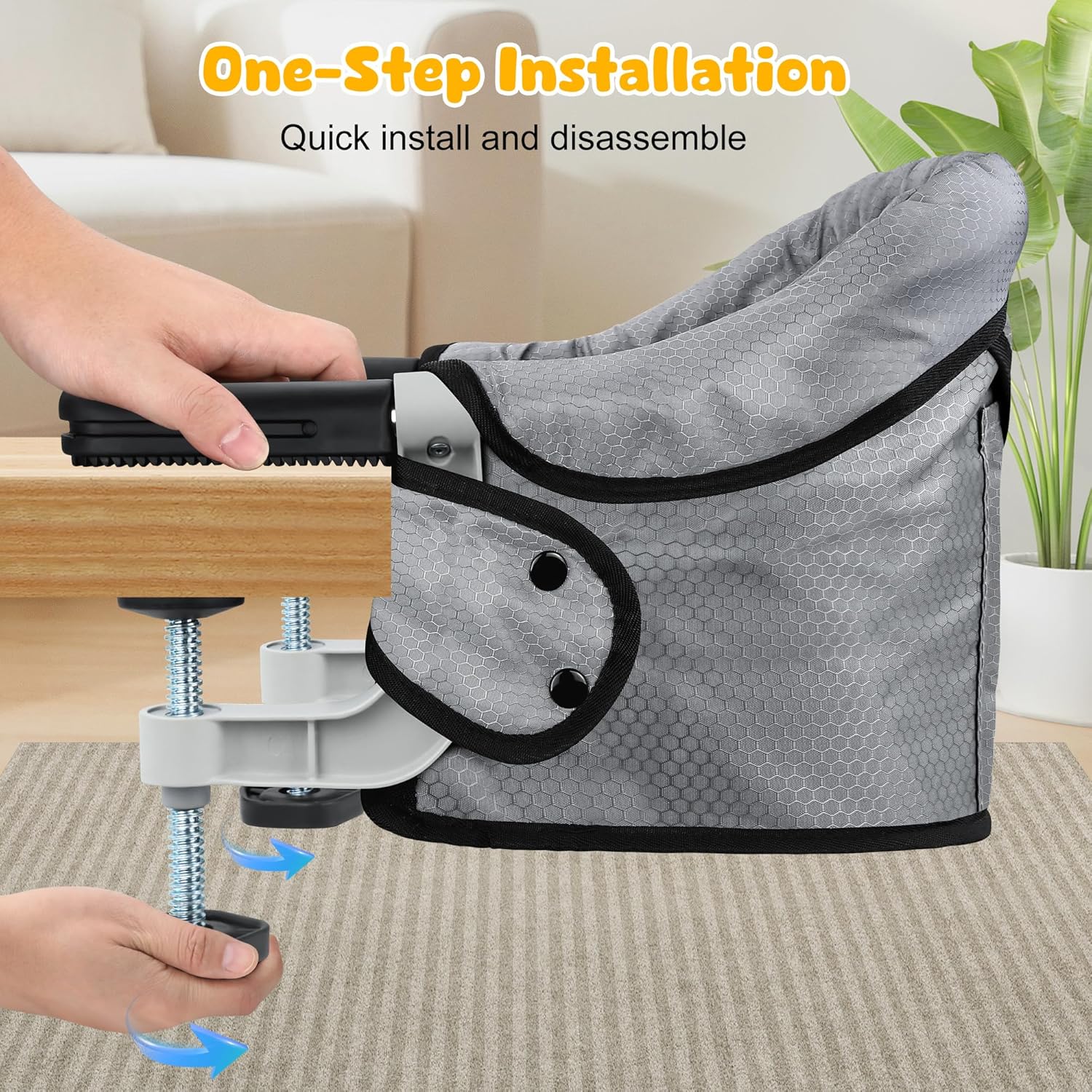 Hook On High Chair with Removable Dining Tray, Portable Travel Baby High Chair, Foldable Clip On Table Seat for 6-36 Months, Anti-Tear Fabric, Lightweight Baby Dining Chair with Carry Baby (Grey)