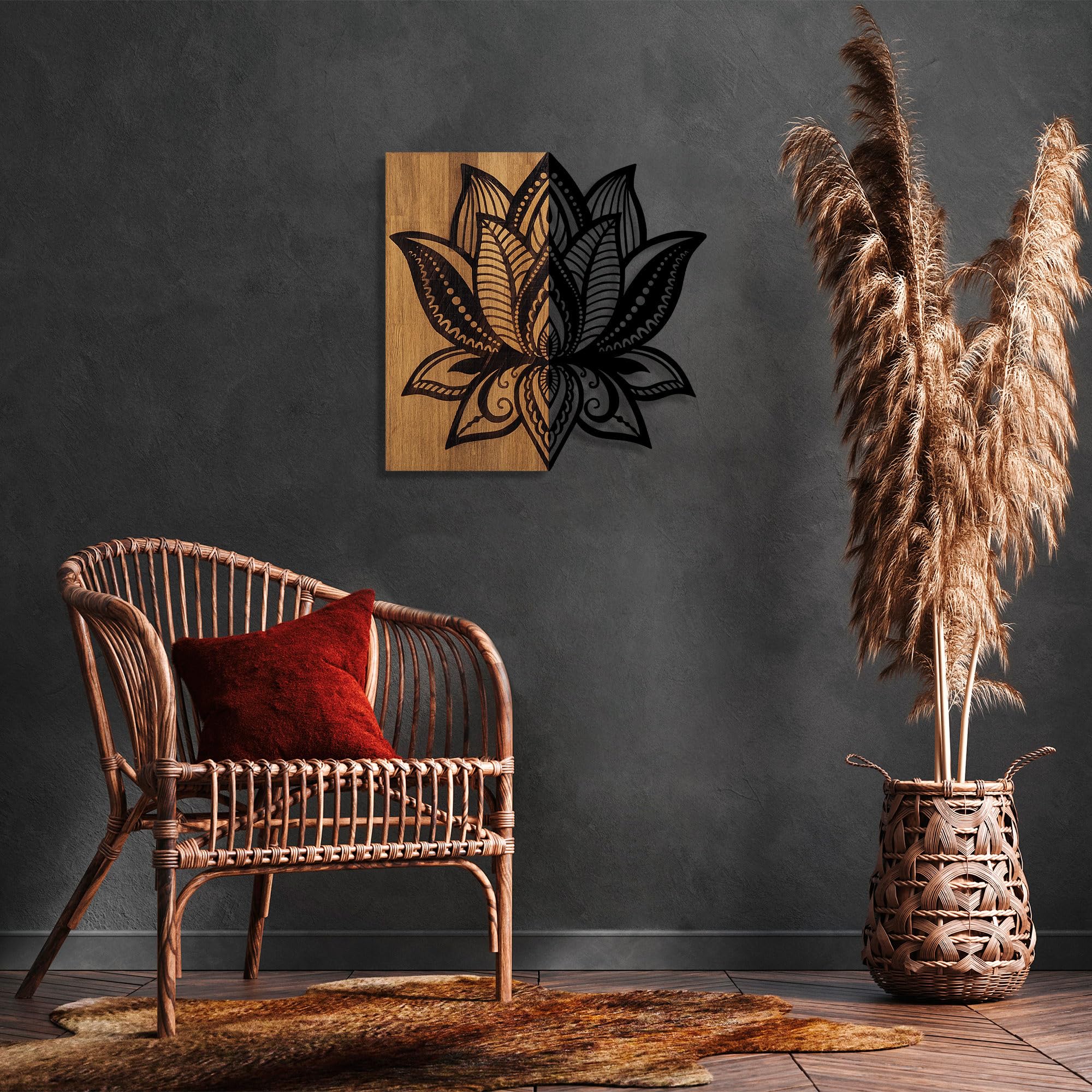 Accessoire mural en bois de noyer et métal Wallity pour salon moderne
