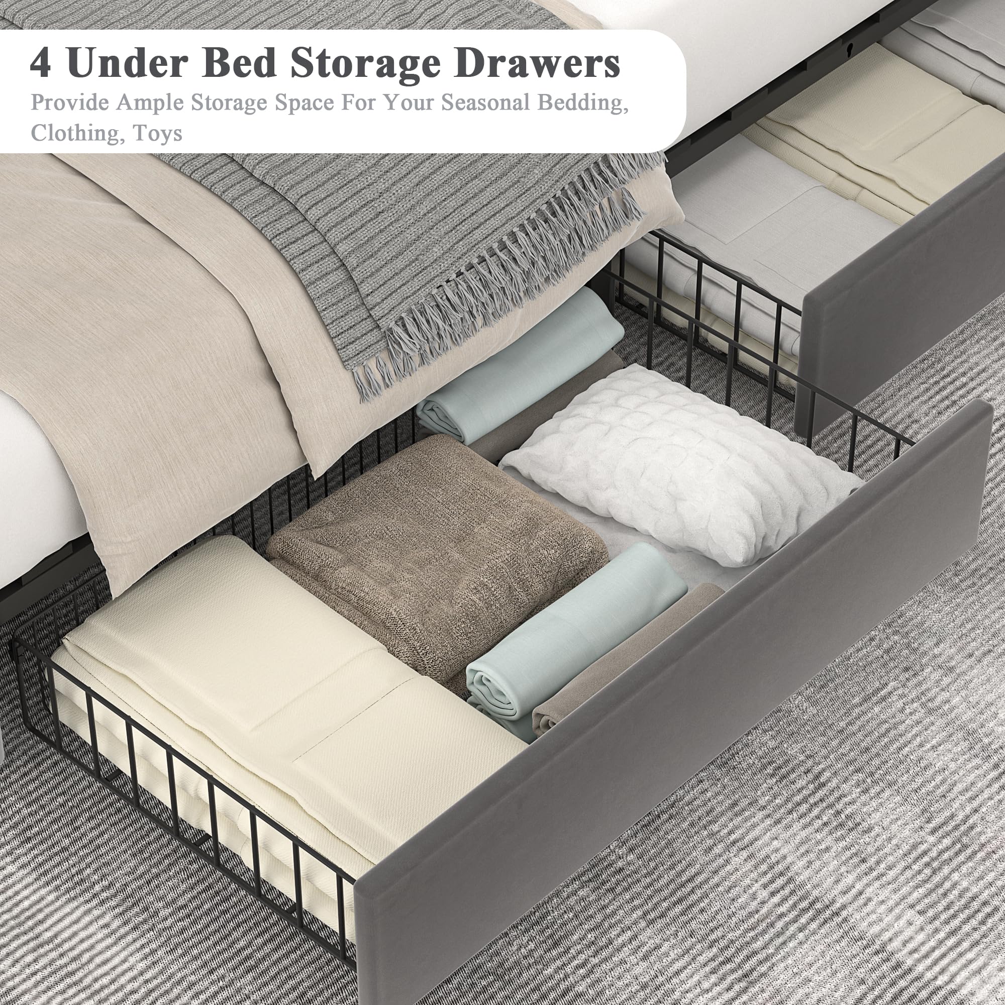 Queen Bed Frame VECELO Queen Size Upholstered Platform Bed Frame Platform  With 4 Toddler Bed, image size:2000x2000