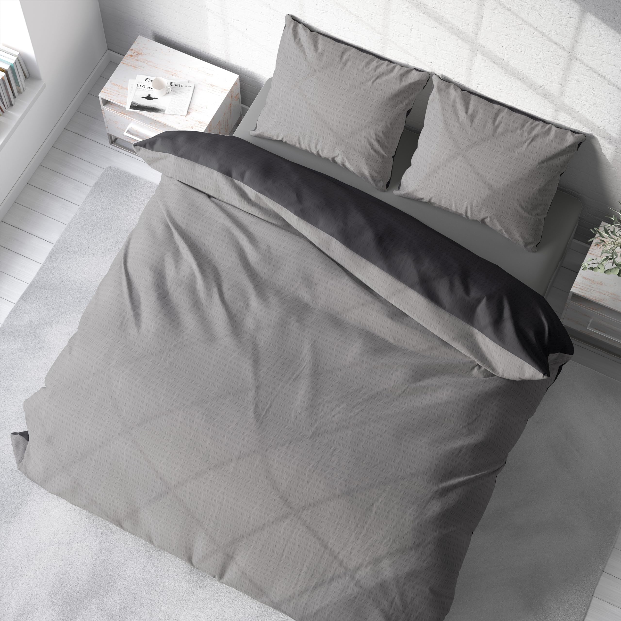 BFW Dreamhome 2 Teilig Dreamhome Uni Fein Seersucker Wende Bettwäsche Bettbezug Für Bettdecke Kissenbezug 80x80, Farbe:Mint-Silber, Größe:155 X 220 Cm