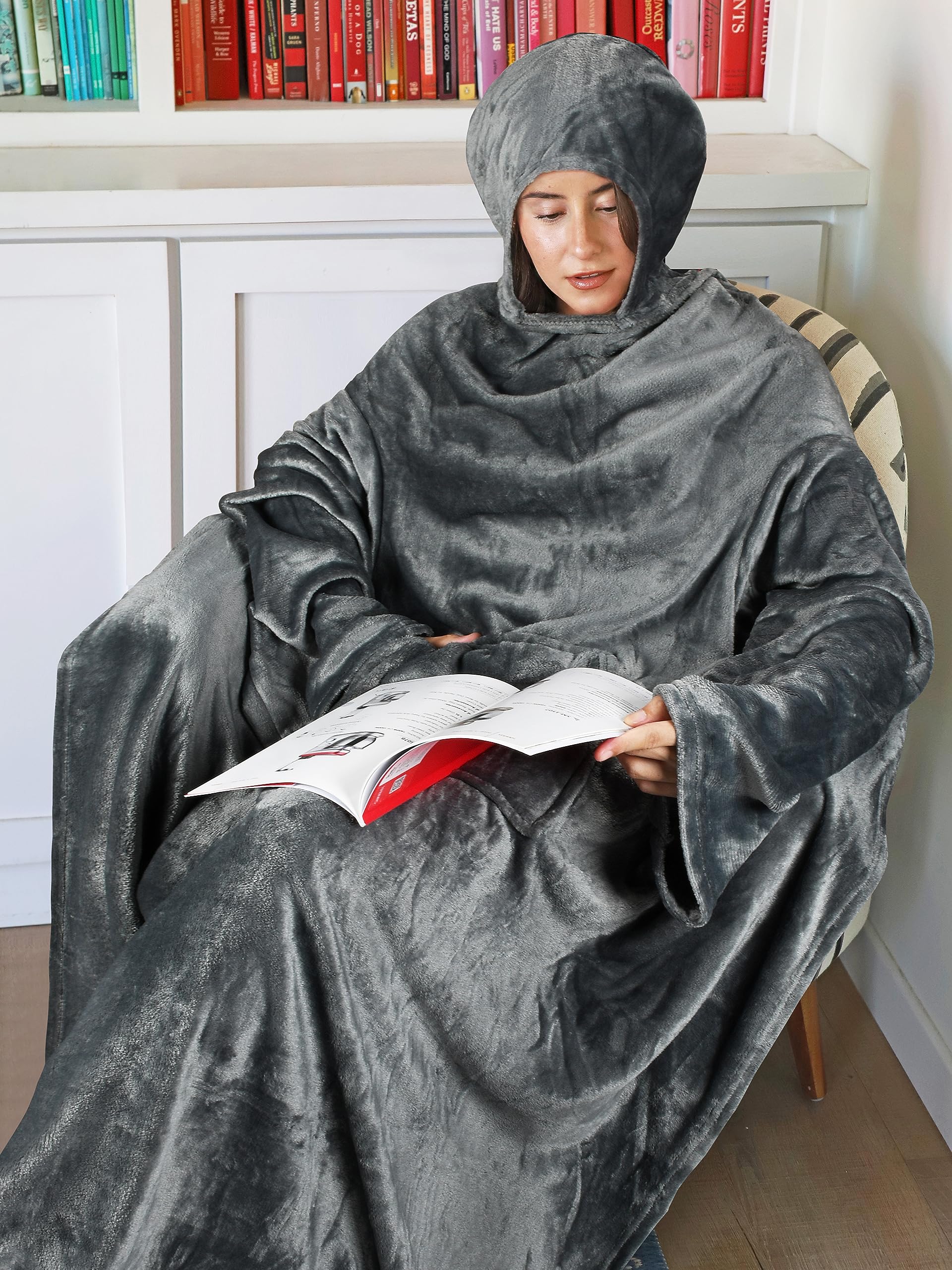 Catalonia Classy Blanket with Sleeves and Hood as Gift for Women Men Adult Soft Fleece Wearable Hooded blanket - Image 3