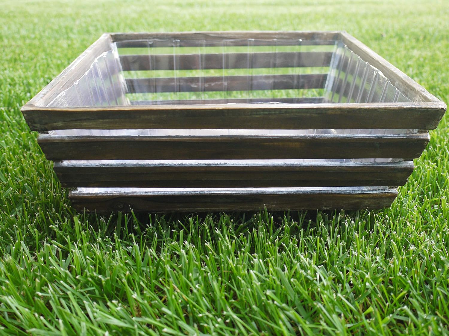 Admired By Nature Wooden Crate Tray Box - Standard Square Stained Rustic Brown Color - 10x10" For Home Decor, Plants, Garden, Organization, Storage