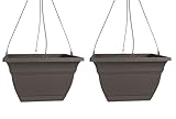 The HC Companies Eclipse Square Hanging Planter for Indoor Plants - Contemporary Hanging Plant Pot w/Attached Saucer - Lightweight & UV-Resistant Hanging Plant Holder (12” Warm Gray, Pack of 2)