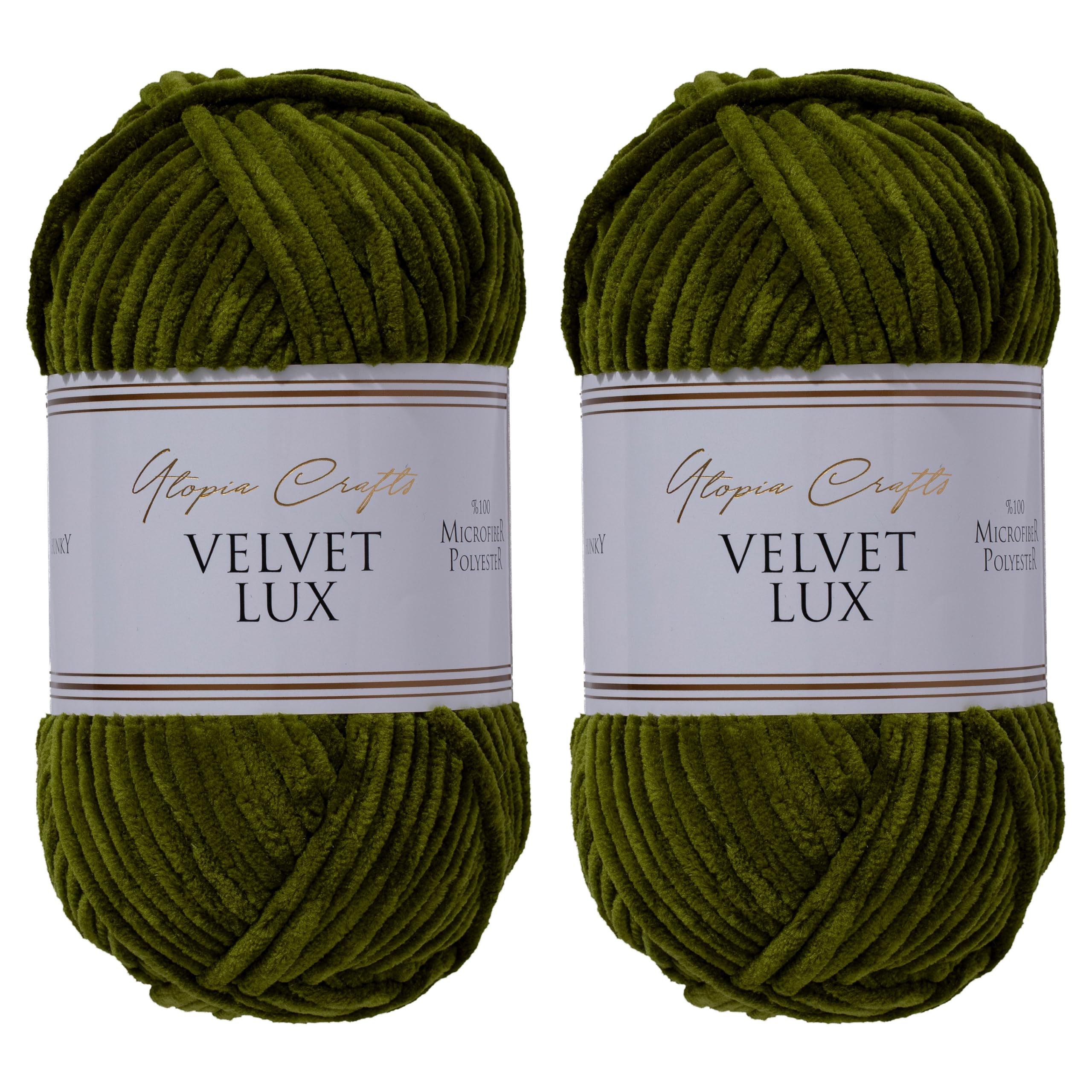 Utopia Crafts Velvet Lux Chenille Super Soft Chunky Yarn for Knitting and Crochet Yarn 2X 100g (Dark Olive)
