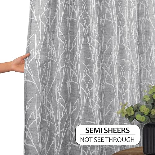 Miniatura 9 de Cortinas gris oscuro de 108 pulgadas de largo para sala de estar, juego de 2 paneles con bolsillo con pestaña trasera, diseño único de árbol, filtro