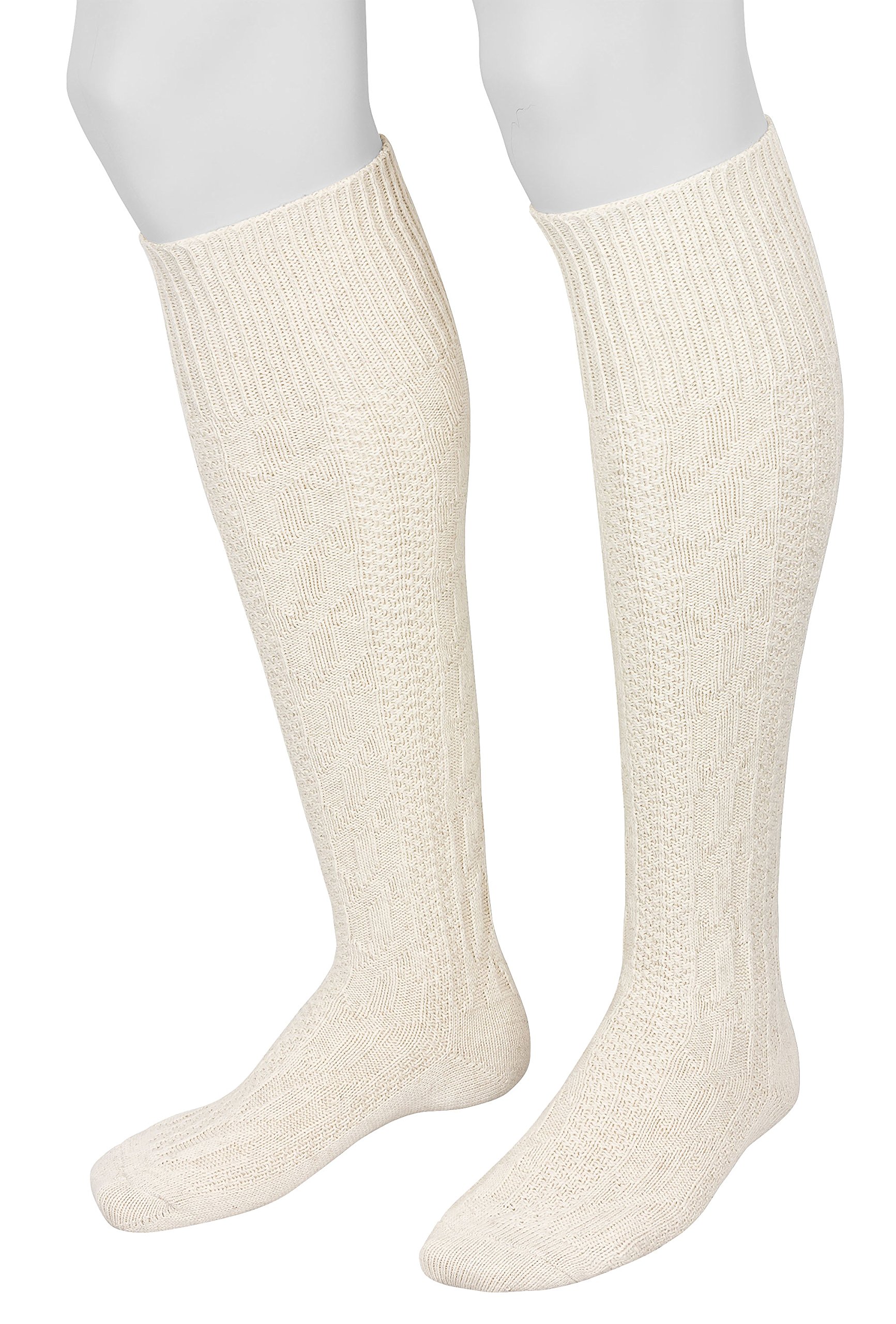 Piarini Trachtenkniestrümpfe Trachtensocken Herren - Kniebundhosen-Strümpfe mit Zopfmuster im Landhausstil meliert - weiß-natur