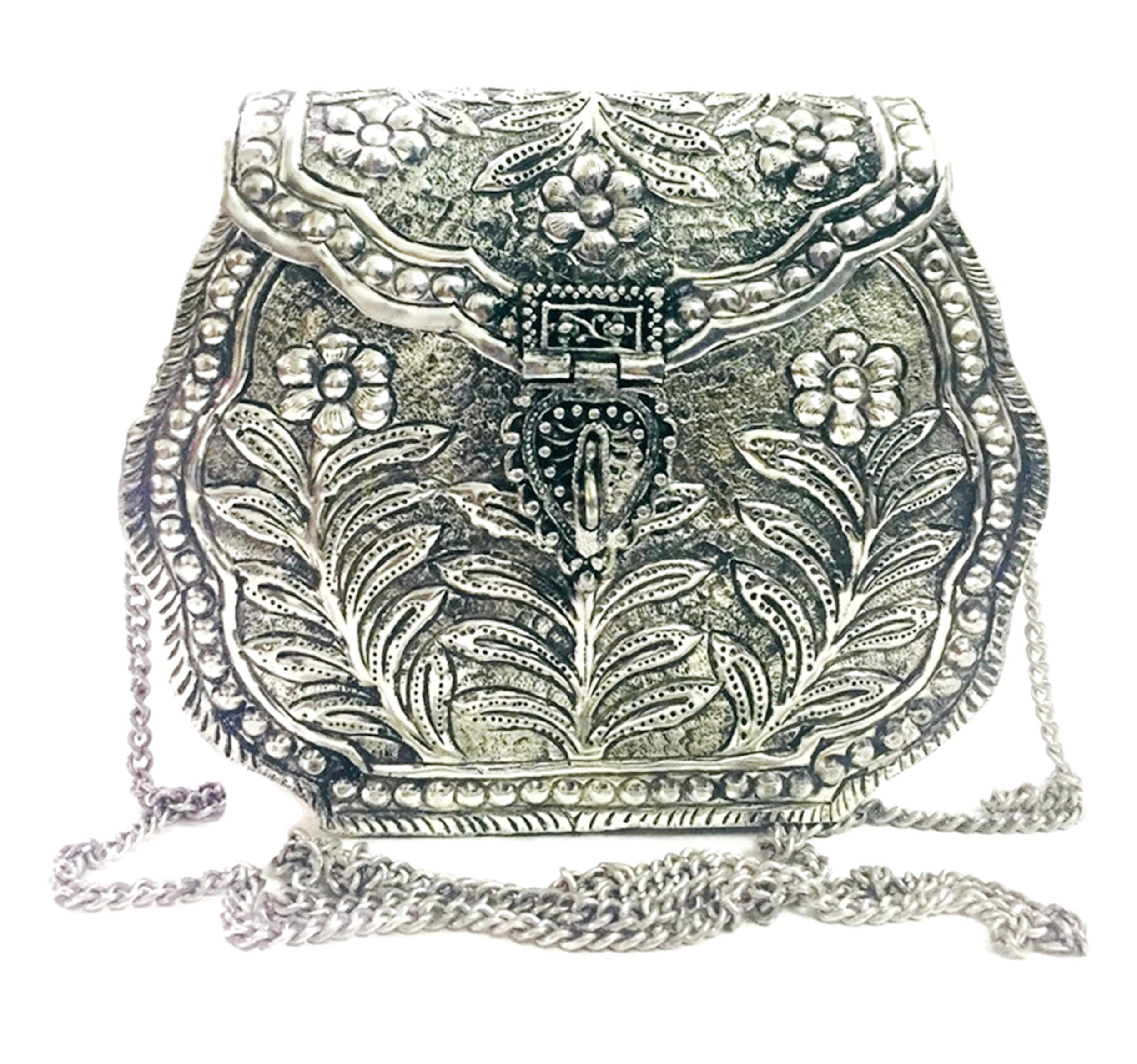 Trend Overseas Women Indian Vintage Brass Silver Clutch Purse Antique Ethnic Handmade (B081THYLTJ) Amazon Price History, Amazon Price Tracker