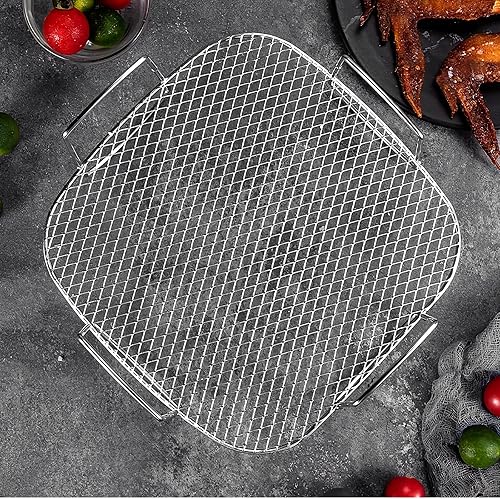 Miniatura 6 de Lancisism - Estante cuadrado para freidora de aire de 8 pulgadas con pinza para alimentos y cepillo de aceite, estante deshidratador de acero