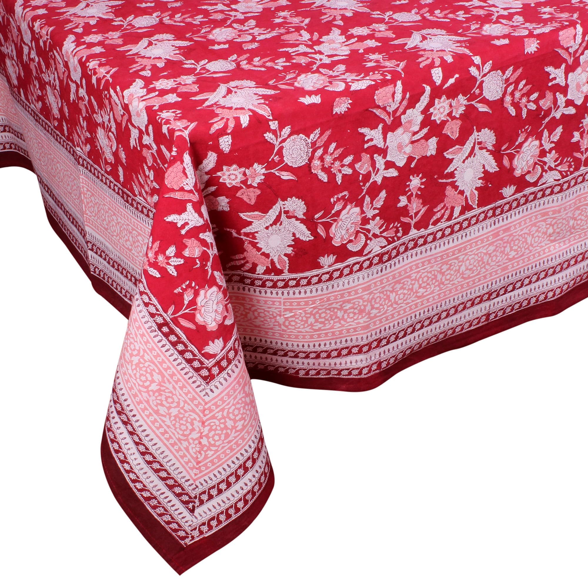THE Unltd India Ruby Red 100% Cotton Square Tablecloth, Block Printed Dining Table Cloth, 59 x 59 Inches - Image 2
