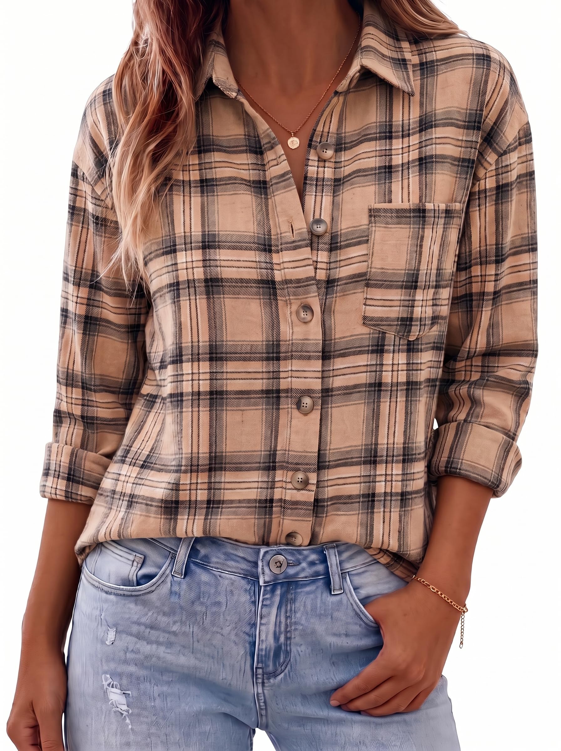 Damen Kariertes Hemd  Langarm Oktoberfest Bluse Karo Tunika | Baumwolle,Hemdbluse,Oversize,Holzfäller,Langarmshirt,Herbst Frühling Bluse,Elegant,Oberteile