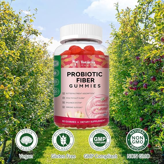 9-in-1 Probiotic Fiber Gummies for Adults & Teens 16G Fiber per Serving, Psyllium Fiber Supplement with 5 Billion CFU Bacillus Coagulans, Inulin, ACV for Digestive, Gut & Immune Wellness - 2 Bottles