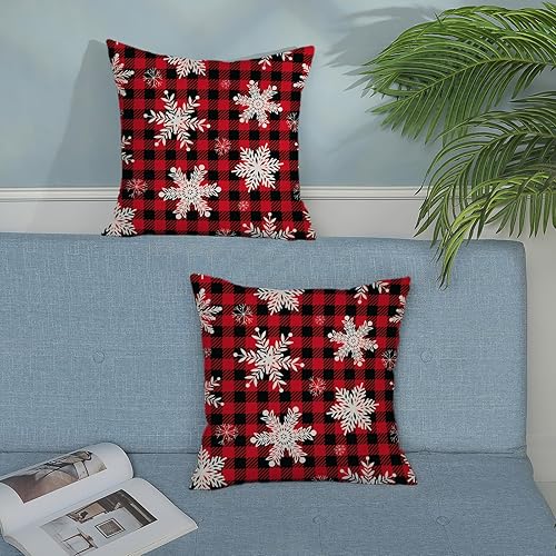 Miniatura 3 de AGAYNA Juego de 2 fundas de almohada de Feliz Navidad de 20 x 20 pulgadas, diseño de búfalo rojo y negro a cuadros, fundas de cojín decorativas para