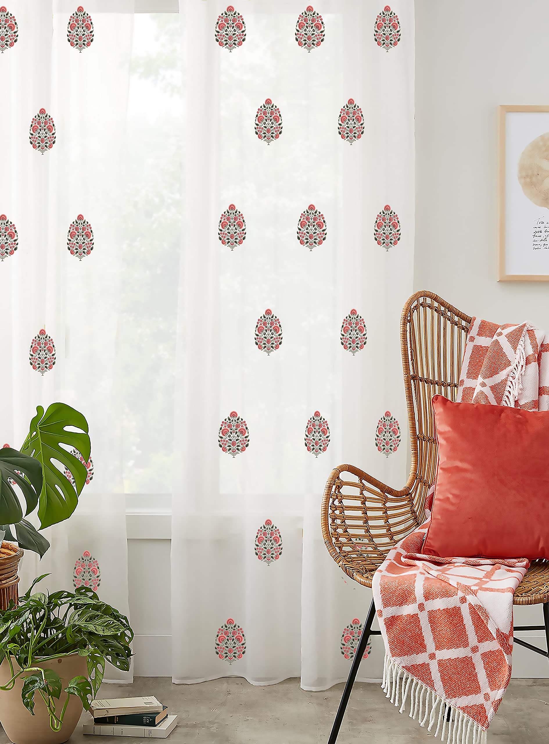 CasableuLong Printed Room Darkening Blackout Curtain Set of 2, Digital Floral Print in Eyelet Grommet Draperies Design for Door Window (4 Feet (W) X 7 Feet (H)) (Falaknuma Sheer)